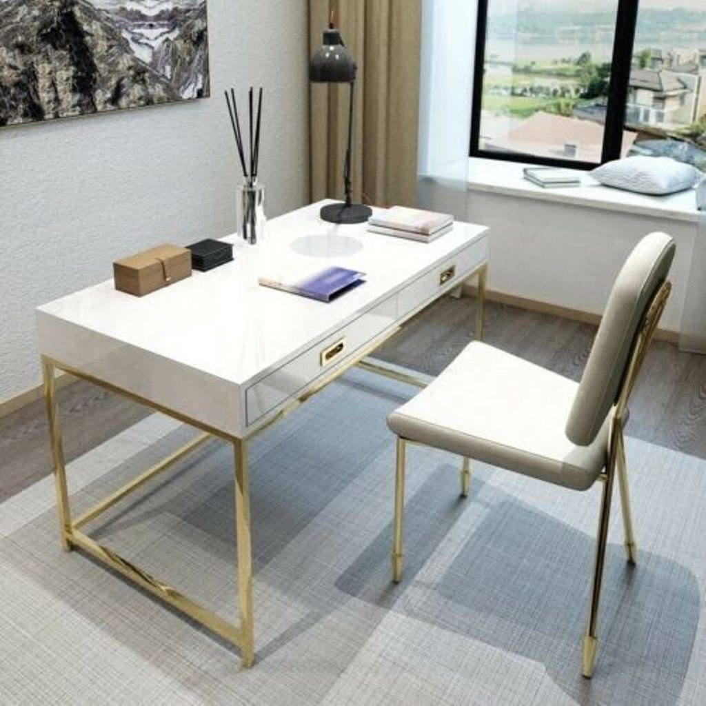 Weiß Büro Klasse Tisch Designer Schreib Edelstahl Möbel Schreibtisch, Luxus Arbeits JVmoebel