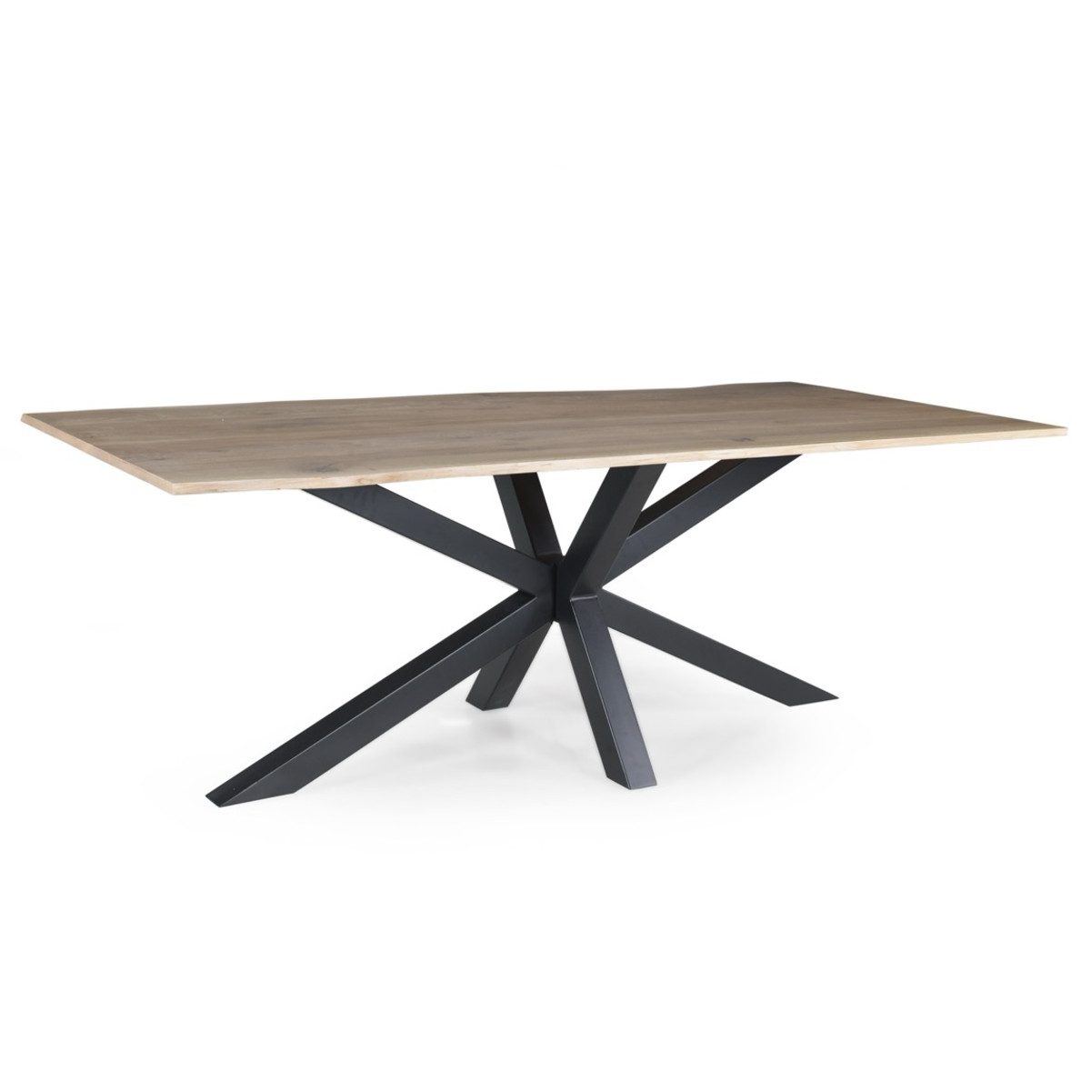 CASA DOMA Esstisch Tarragona, Küchentisch, Wohnzimmertisch, Massivholzplatte Eiche (White-Wash-Finish, Platz für 6 bis 10 Personen), natürliche Baumkante, Metallgestell Spider-Form, Breite 180 bis 220 cm