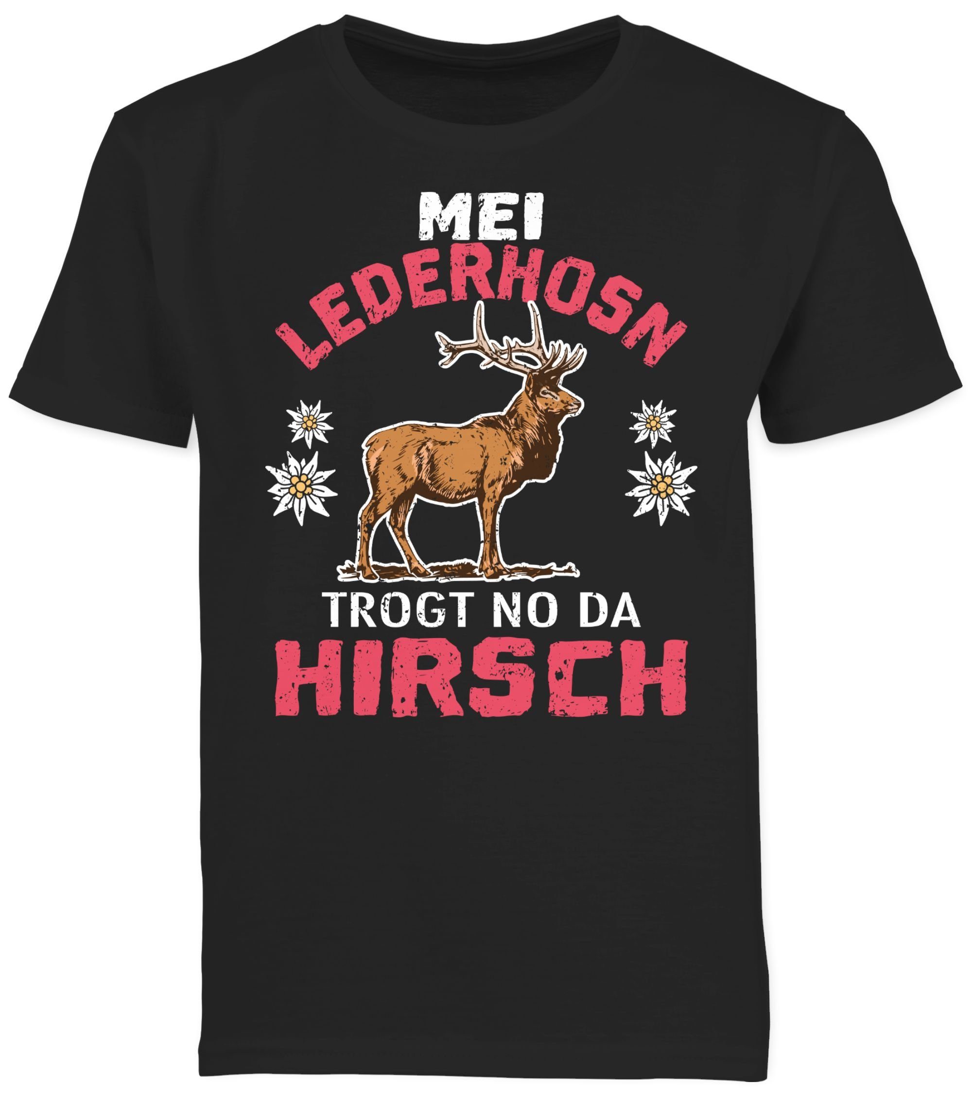 Kinder Kids (Gr. 92 - 146) Shirtracer T-Shirt Mei Lederhosn trogt no da Hirsch - weiß/rot - Mode für Oktoberfest Kinder Outfit -