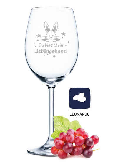 GRAVURZEILE Rotweinglas »Leonardo Weinglas - Du bist mein Lieblingshase - Osterdeko als Geschenkidee zu Ostern - Oster Geschenke die brennend gut ankommen - Geschenk für Frauen & Männer«, Glas