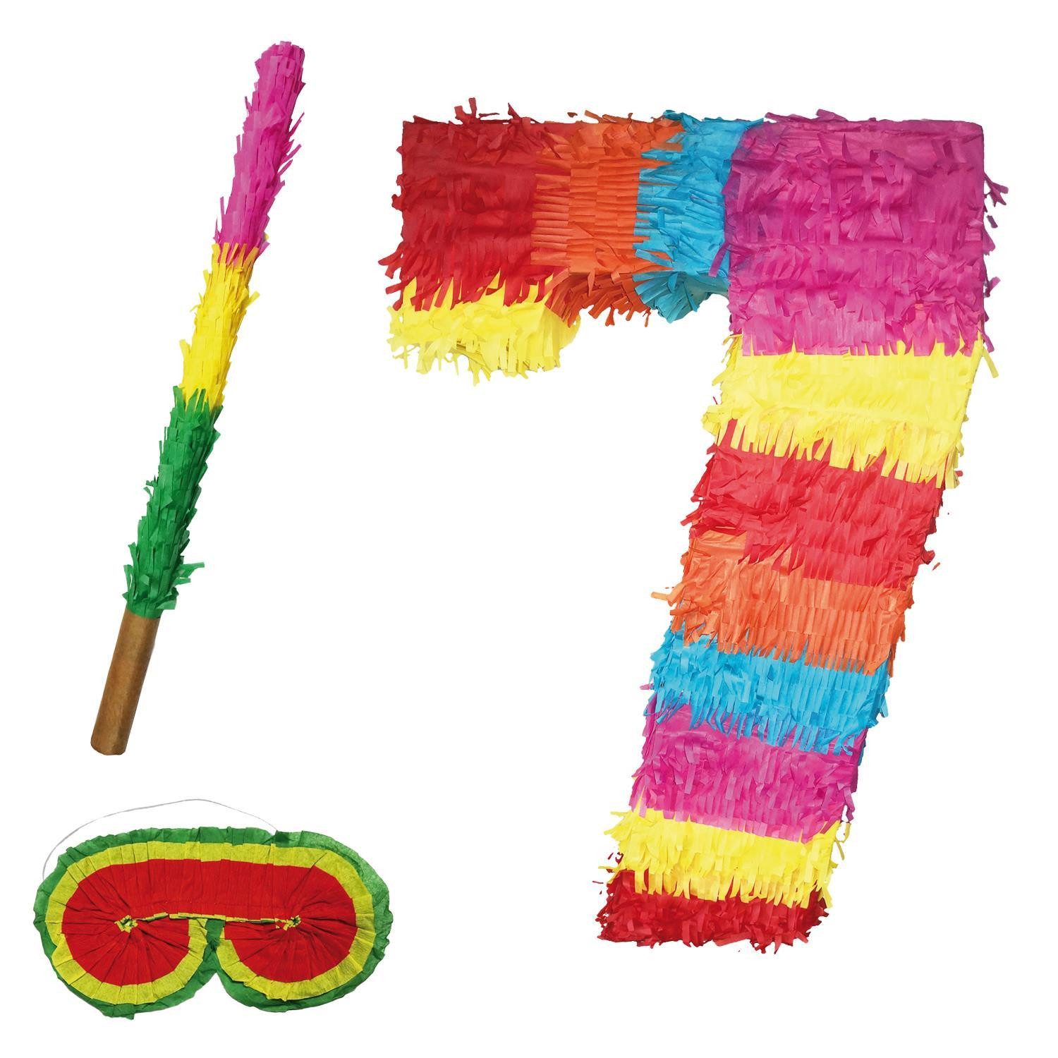 Party Factory Pinata Pinata Zahlen Set 0-9, Stab & Maske Kindergeburtstag Schlagpinata, 50 x 35 x 8cm