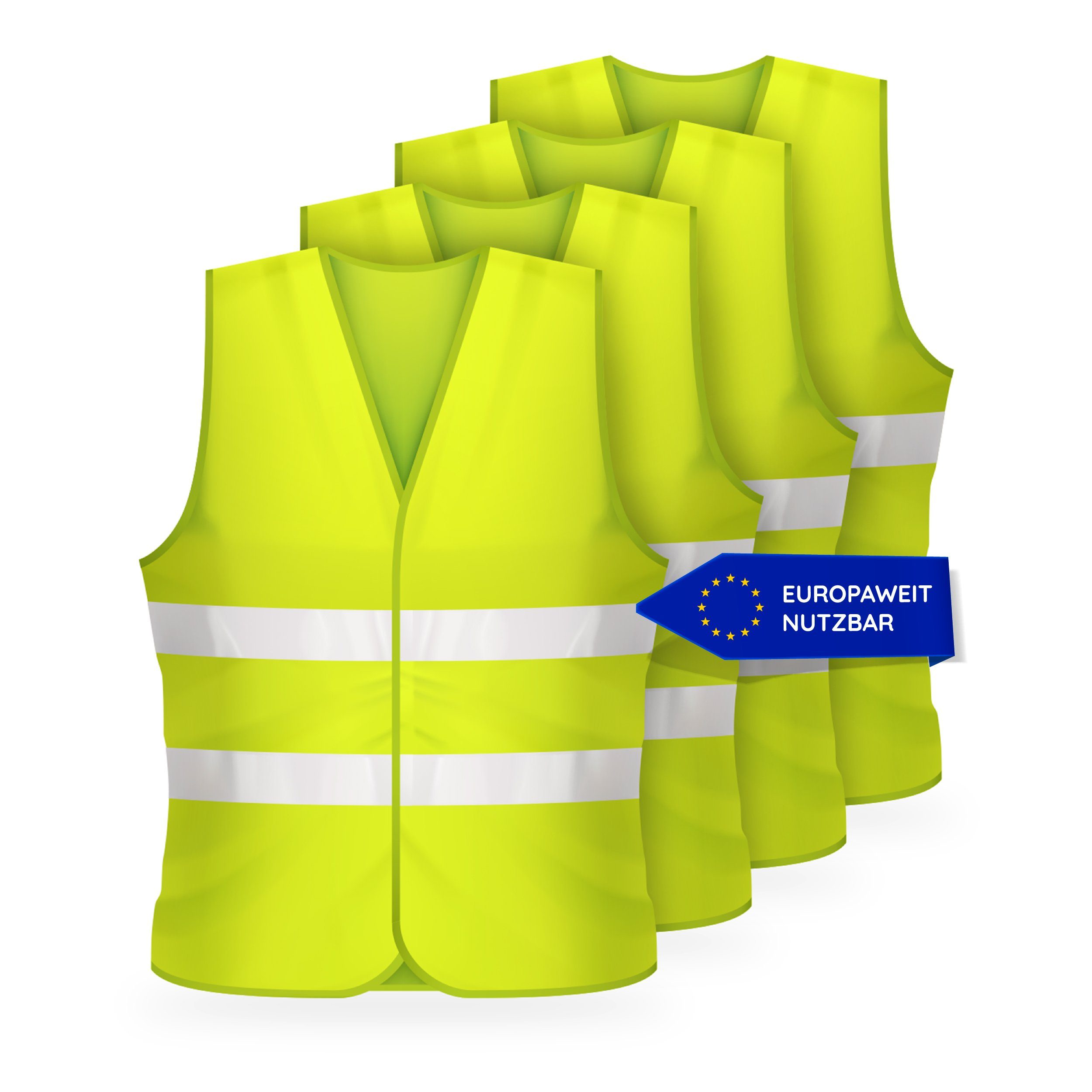 FLEXEO Warnweste DIN EN ISO 20471 (4-tlg) Sicherheitsweste fürs Auto PKW günstig online kaufen
