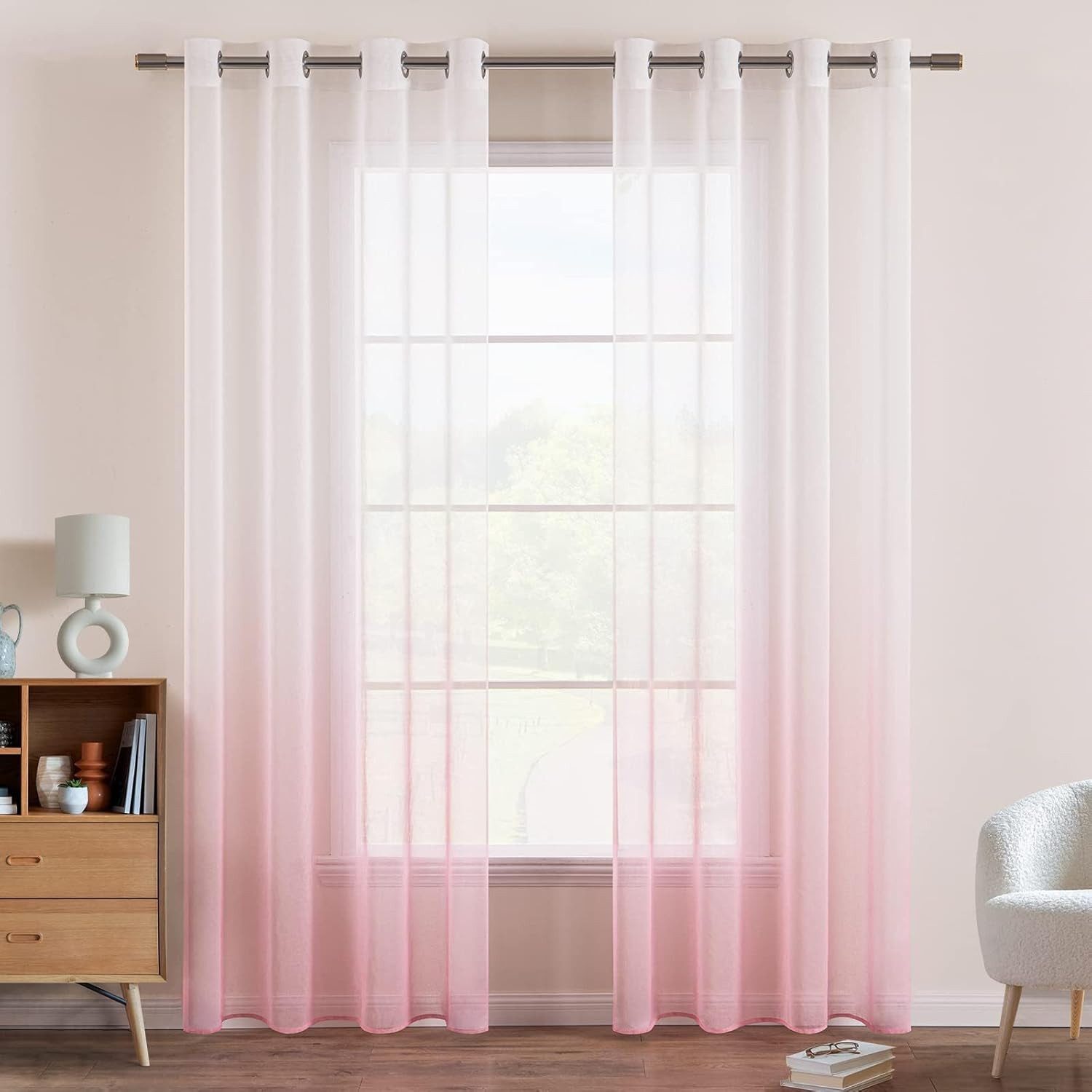Gardine Transparent Vorhänge Voile Sheer Vorhang mit Ösen Farbverlauf