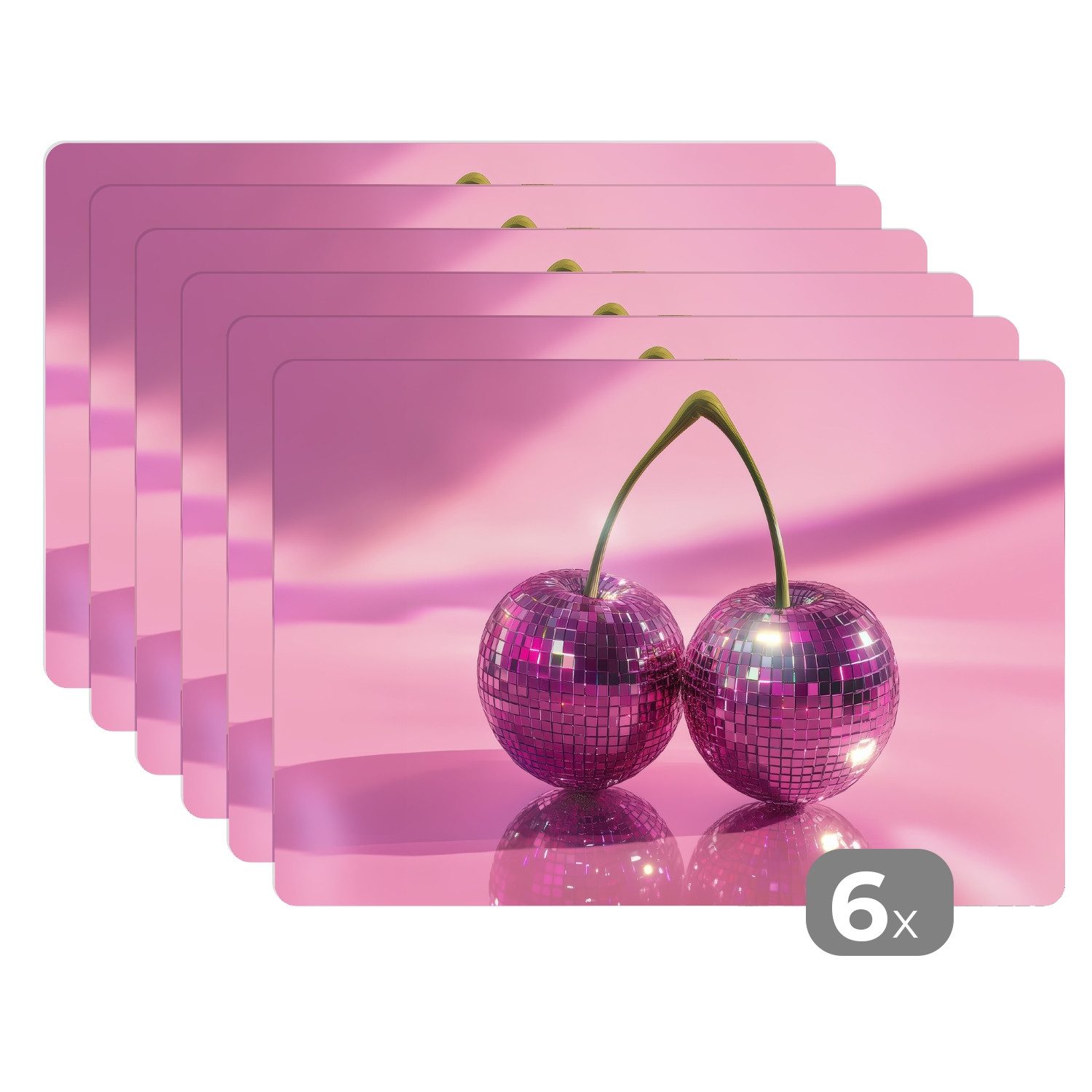 MuchoWow Platzset Glitzer - Discokugel - Rosa - Kirsche, (6-St), Platzsets, günstig online kaufen