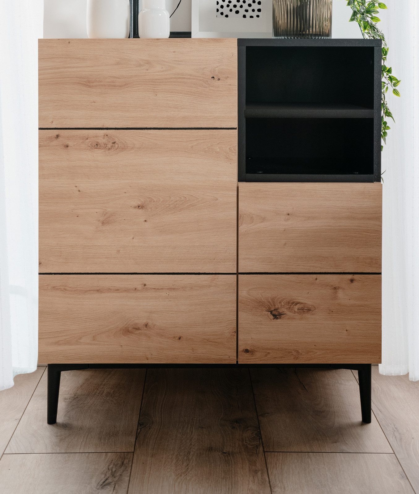 Furn.Design Kommode Liam (Anrichte in Eiche Artisan und schwarz, 80 x 90 cm), modernes Design