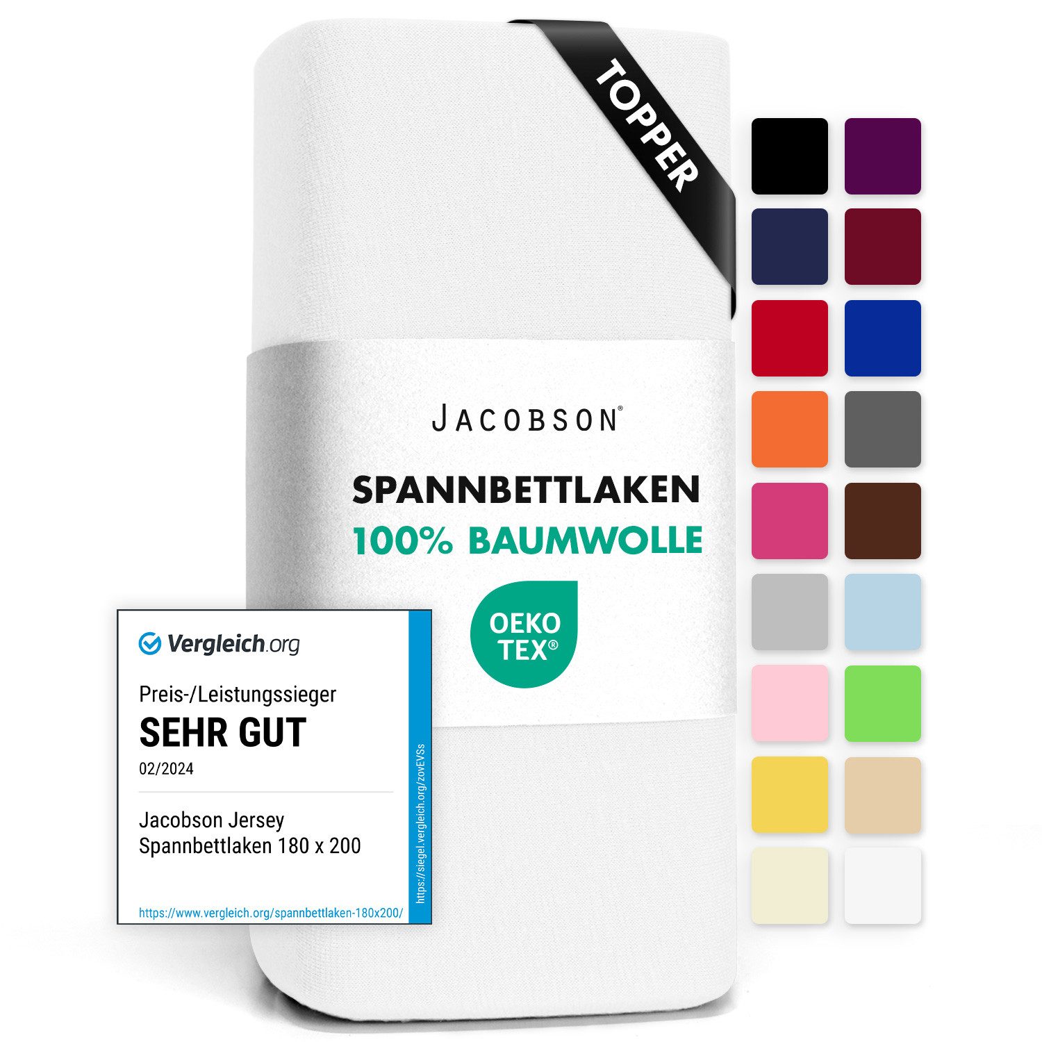 Jacobson Spannbettlaken TOPPER aus 100% Baumwolle, Jersey Bettlaken 160 g/m günstig online kaufen