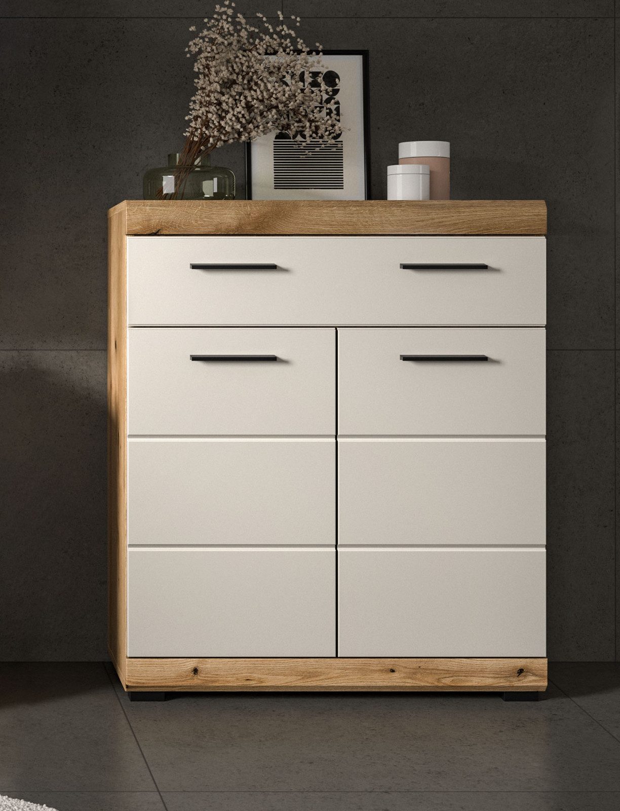 Inn.Furn Badkommode Shawn (Badschrank in Eiche und Sand / Kaschmir, 2-türig, 74 x 88 cm), mit Vollauszug – Bild 3 von 5