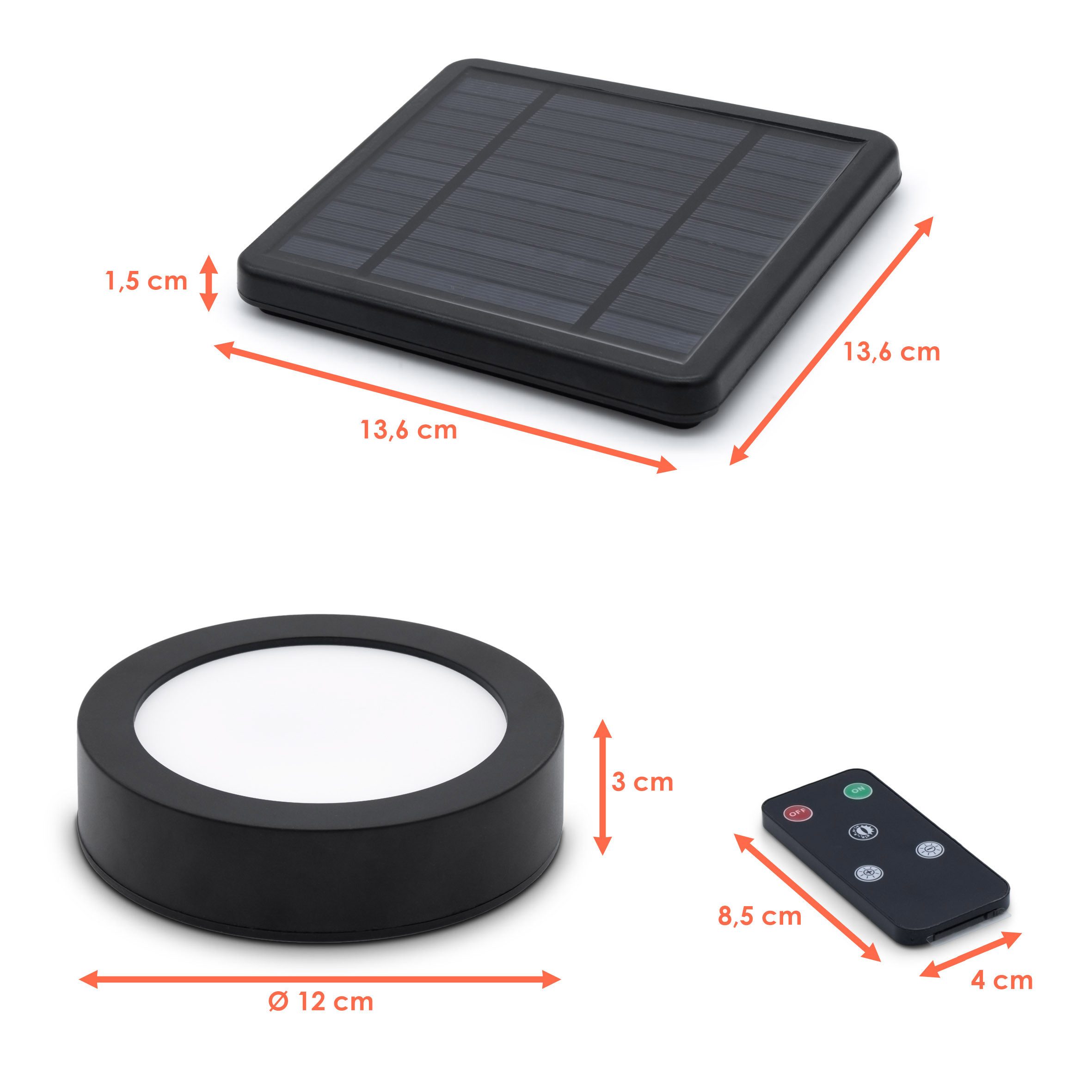 Spetebo LED Solarleuchte LED Solar Magnet Pavillon Leuchte schwarz mit Fernbedienung - Ø 12 cm, 3, LED fest integriert, warmweiß, Gartenschirm Beleuchtung mit 3 Helligkeitsstufen