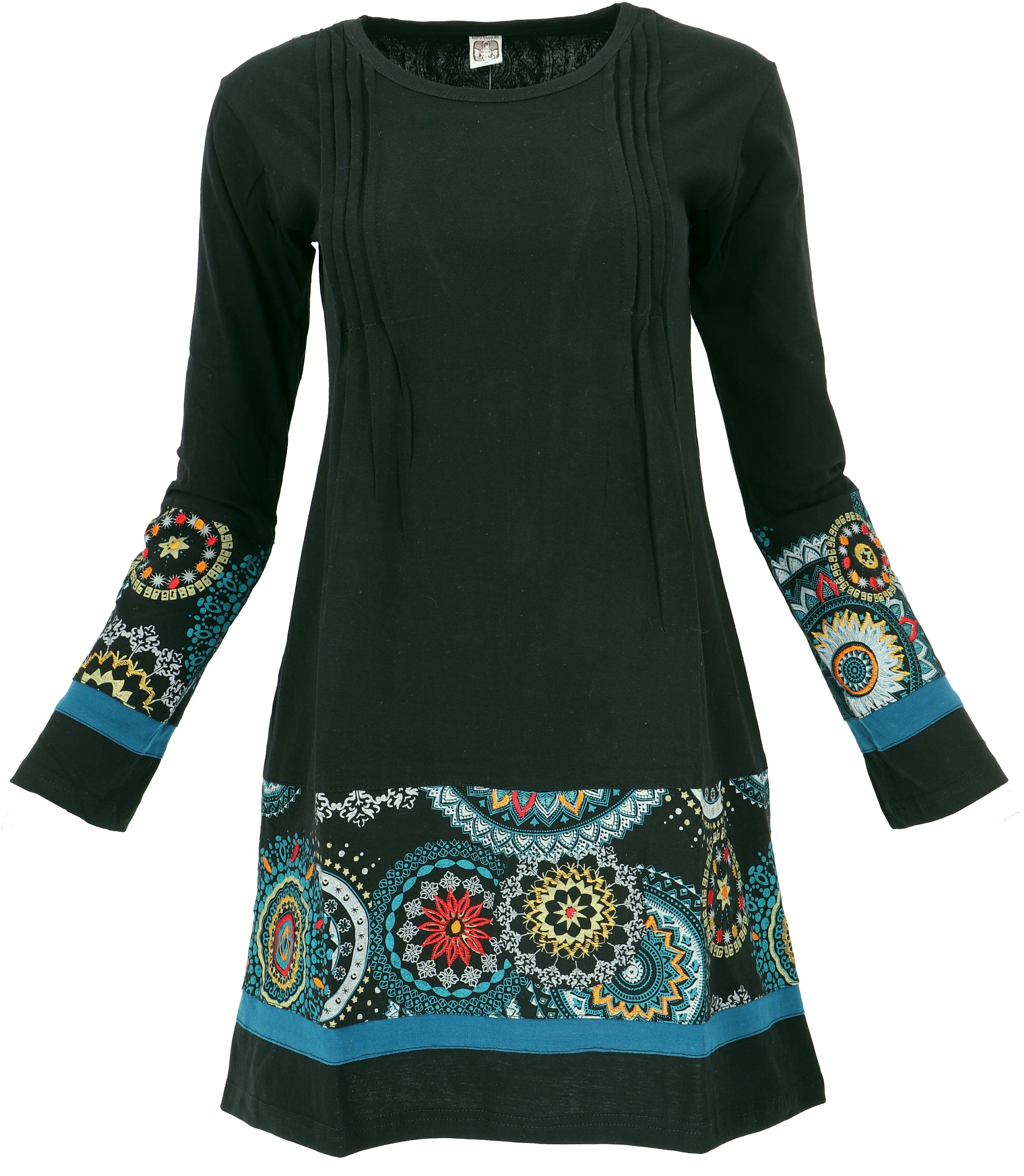 GURU-SHOP Midikleid Baumwoll Minikleid Boho chic, Langarm Tunika - alternative Bekleidung mehr