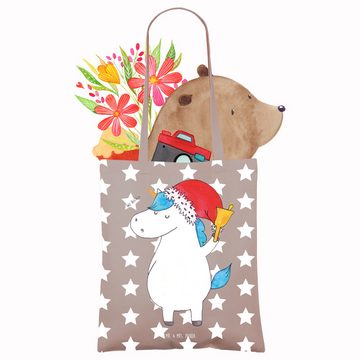 Mr. & Mrs. Panda Tragetasche Einhorn Weihnachtsmann - Braun Pastell - Geschenk, Beuteltasche, Pega (1-tlg), Cross Stitching Griffe