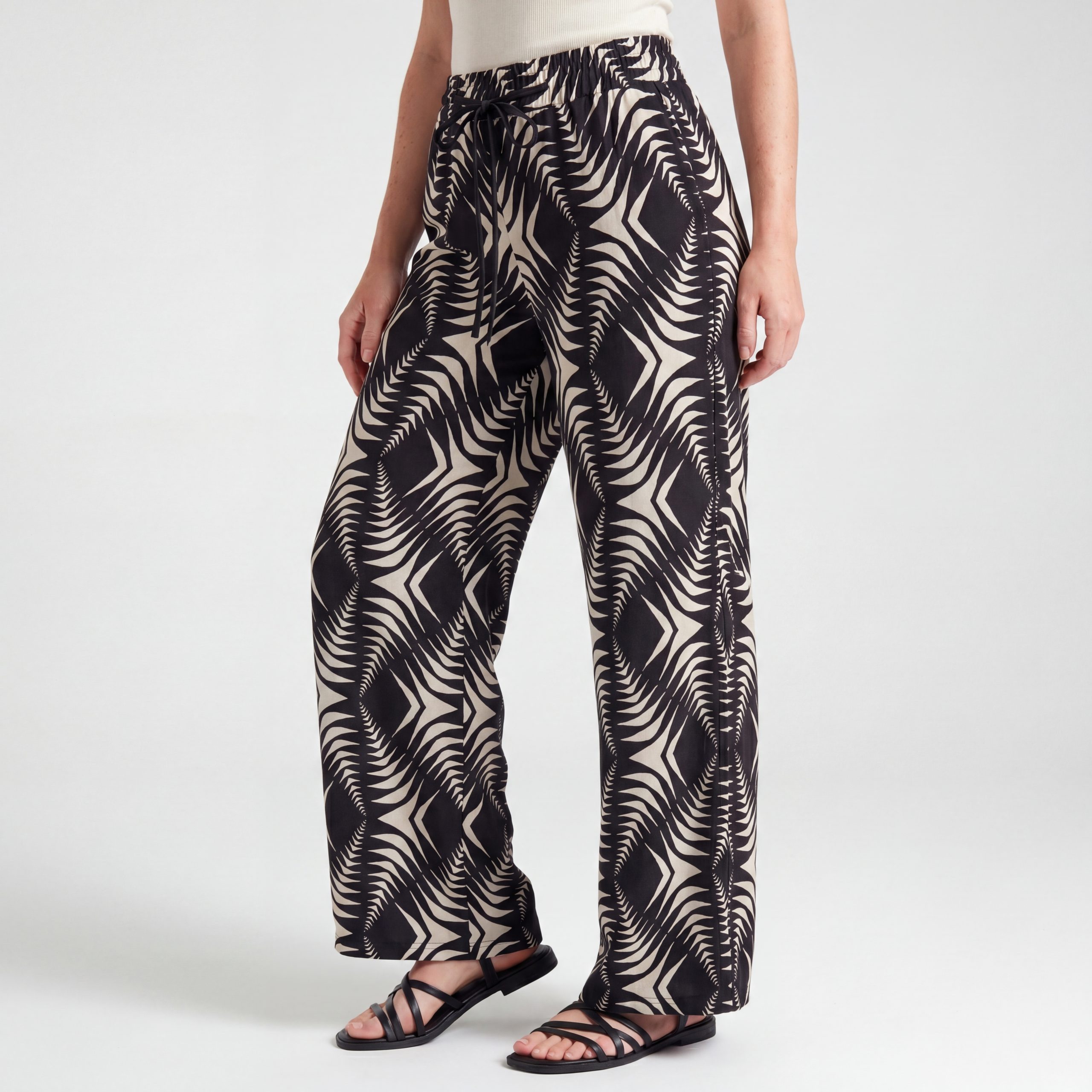 OriginalYou Palazzohose Sommerhose Damen Freizeithose Schwarz Weiß Schlupfhose Straight Leg One Size 36-44 passend für (36-40 relaxed, 40-44 regular)