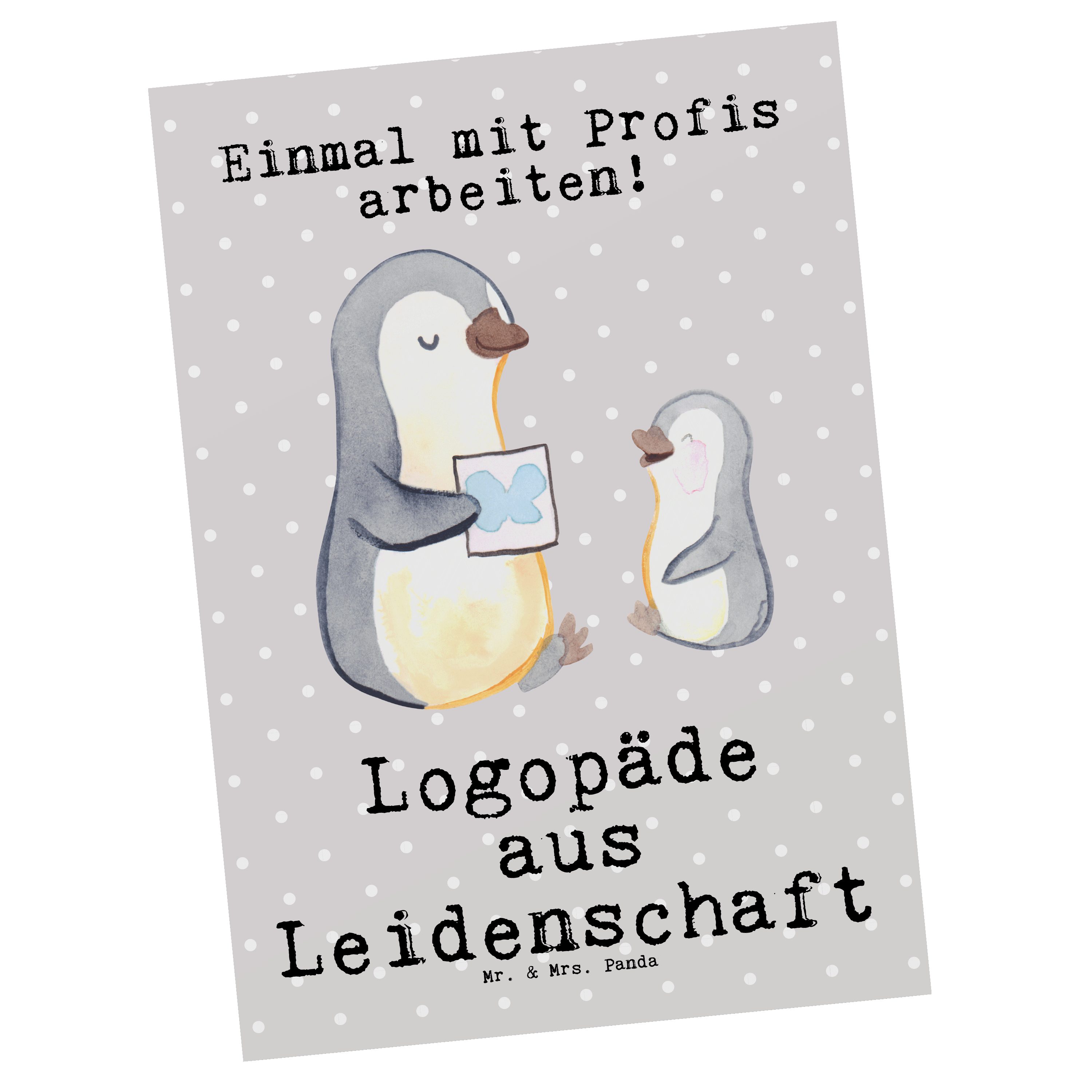 Kindergarten, - Leidenschaft & Mrs. Postkarte Pastell Mr. Logopäde Geschenk, - aus Panda Grau Ab