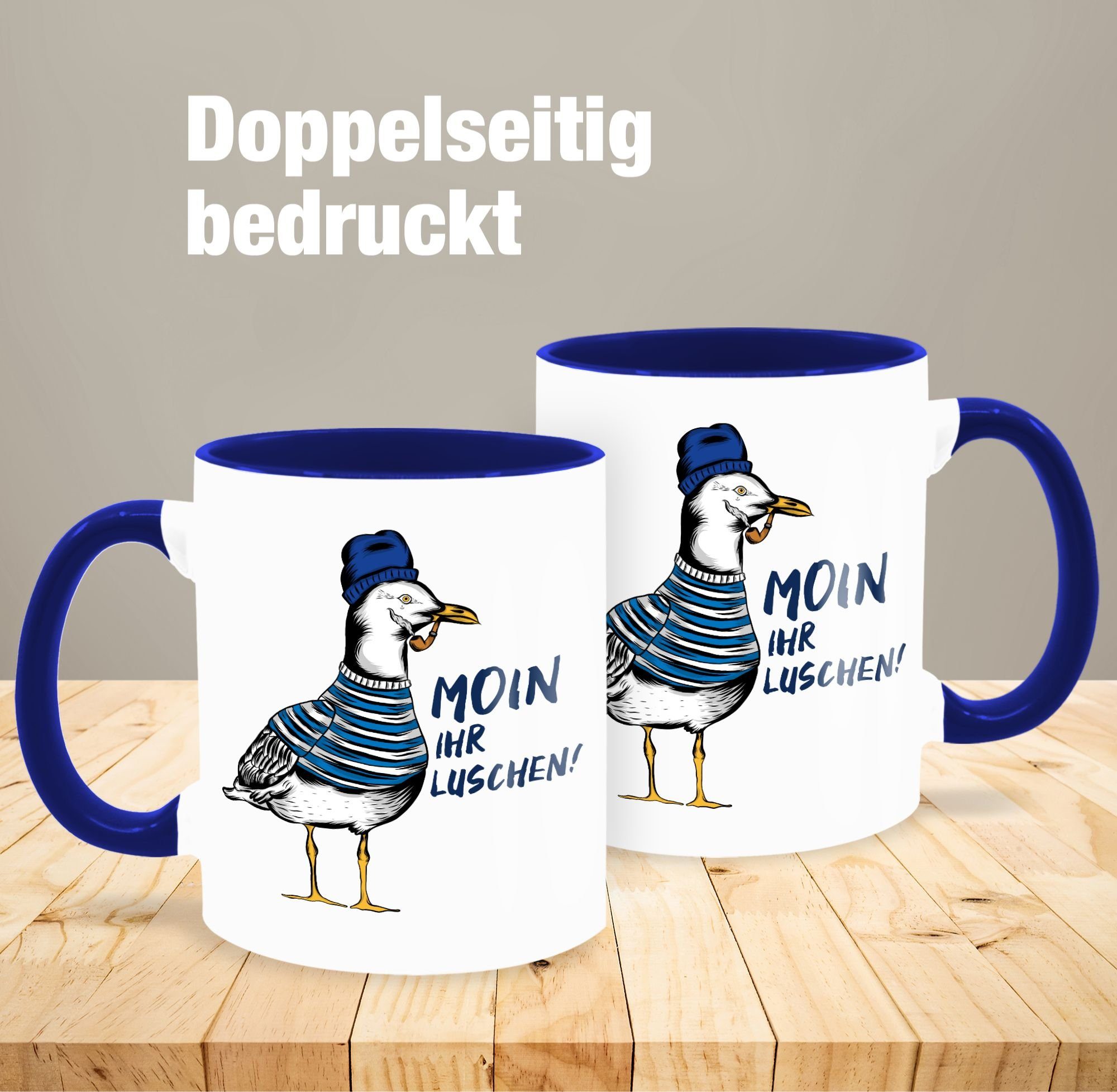 Shirtracer Tasse Moin ihr Luschen Coole Möwe Schwarz, Keramik
