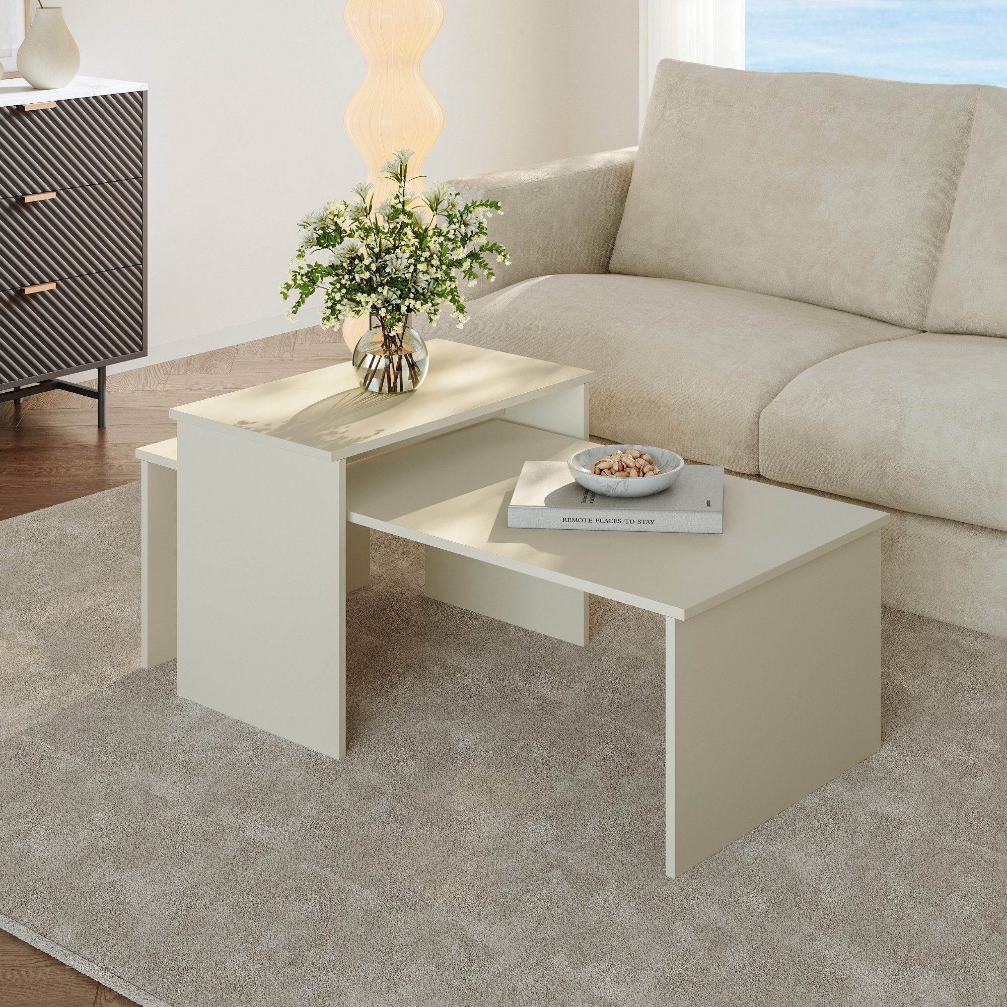 en.casa Satztisch (2er Set), »Sotapim« rechteckig Sandfarben (Oatmeal) günstig online kaufen