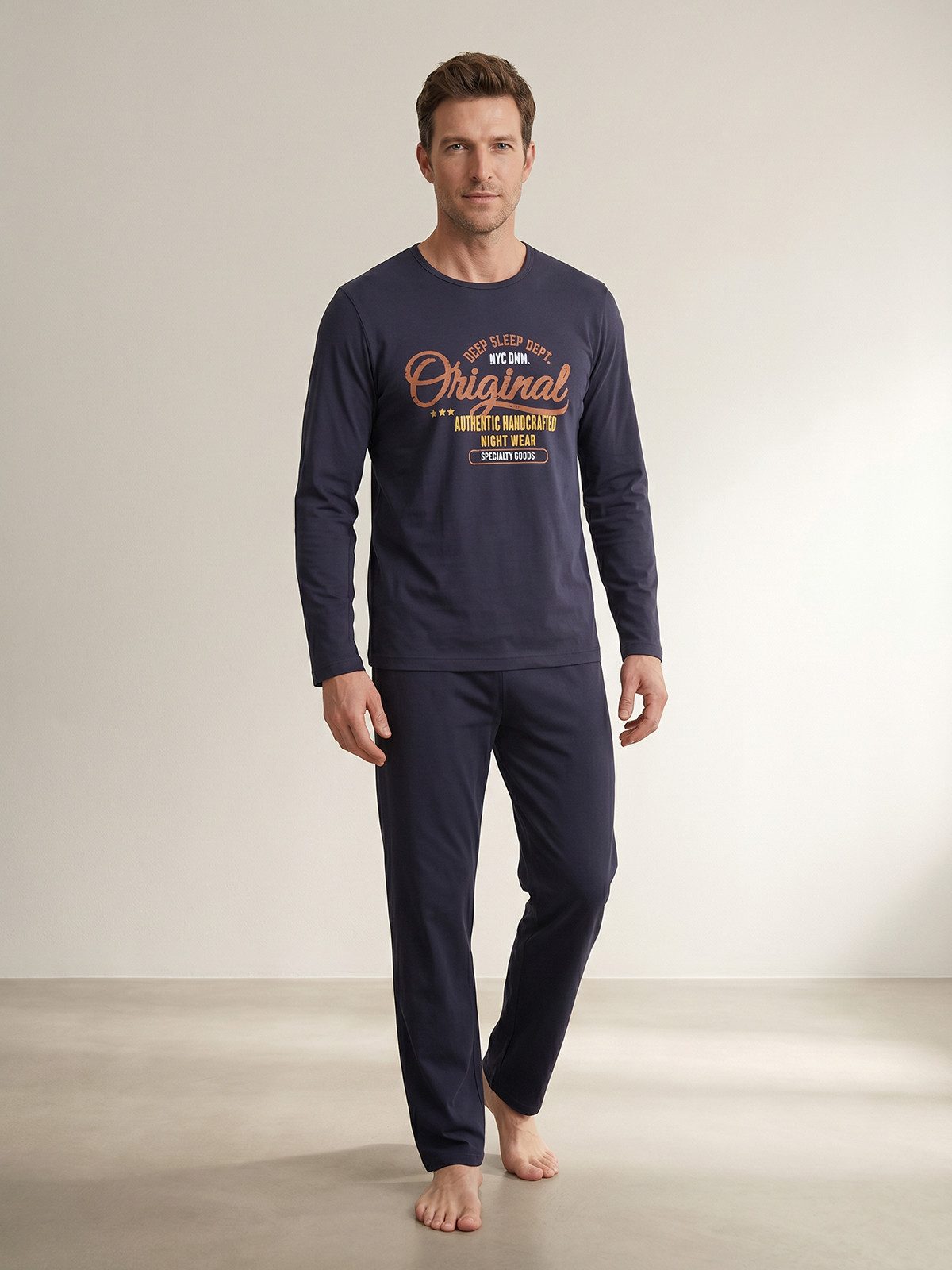 Henry Terre Pyjama Langarm - Sportliches Design mit Aufdruck Rundhals