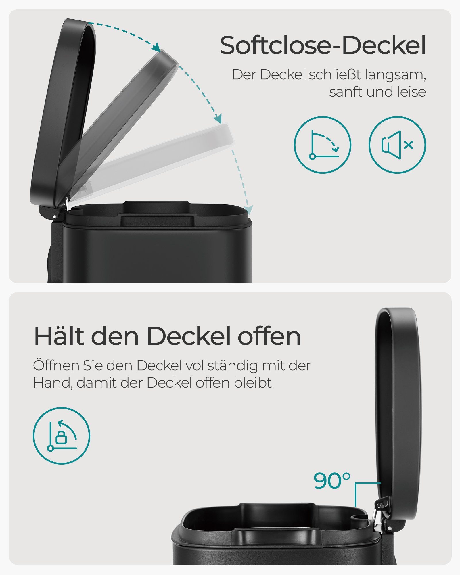 SONGMICS Mülleimer, Müllbehälter, Abfalleimer, 30 L,Softclose