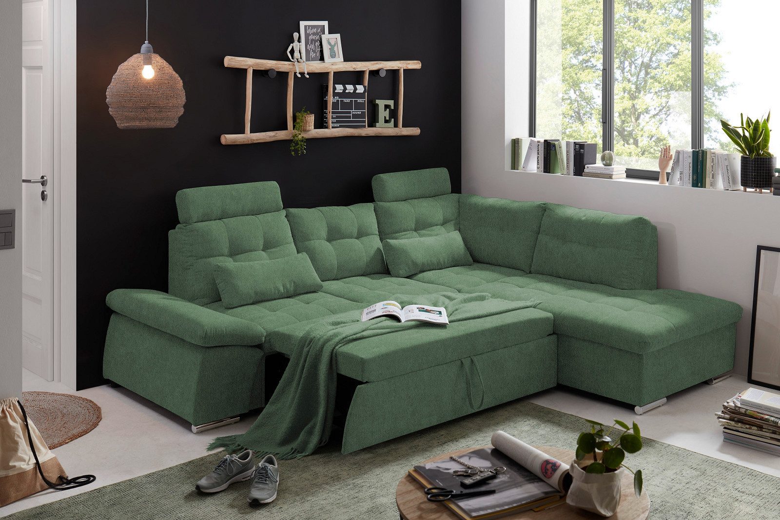 ED EXCITING DESIGN Ecksofa Jakarta, mit Schlaffunktion, Kopfstützen, Armlehnenfunktion