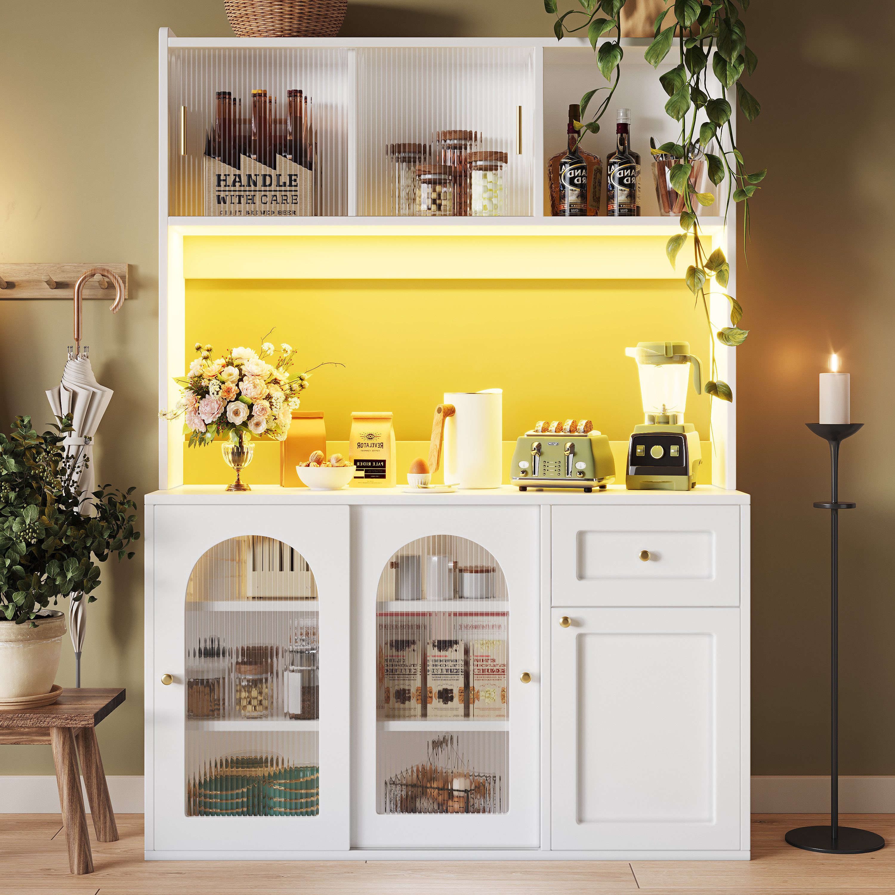 Flieks Küchenbuffet mit LED-Beleuchtung, Glas-Schiebetüren und günstig online kaufen