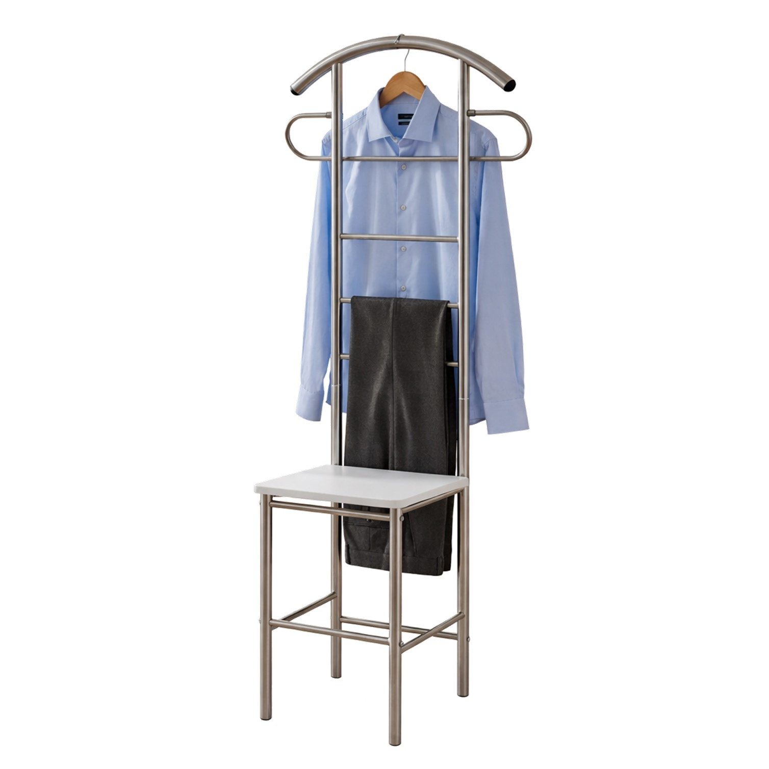 HOOZ Herrendiener Herrendiener mit Sitzfläche Kleiderbutler stummer Diener 52x40x120 cm, (Einzelprodukt, 1 St., Aufbewahrung), Kleiderständer mit Sitzfläche, platzsparend für kleine Räume