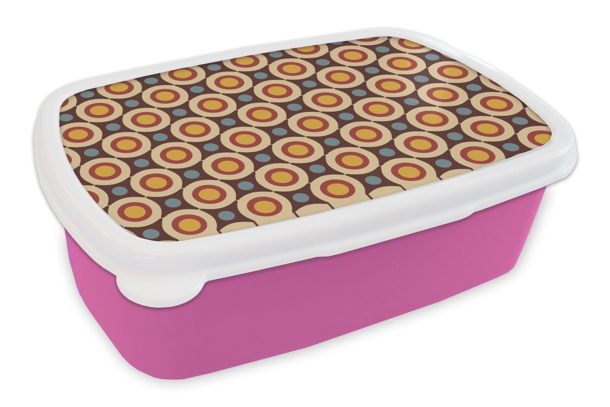 - Kinder, Erwachsene, Mädchen, Kreis, Kunststoff für Vintage Brotdose - Snackbox, Design (2-tlg), - Lunchbox Retro rosa MuchoWow Kunststoff, Brotbox