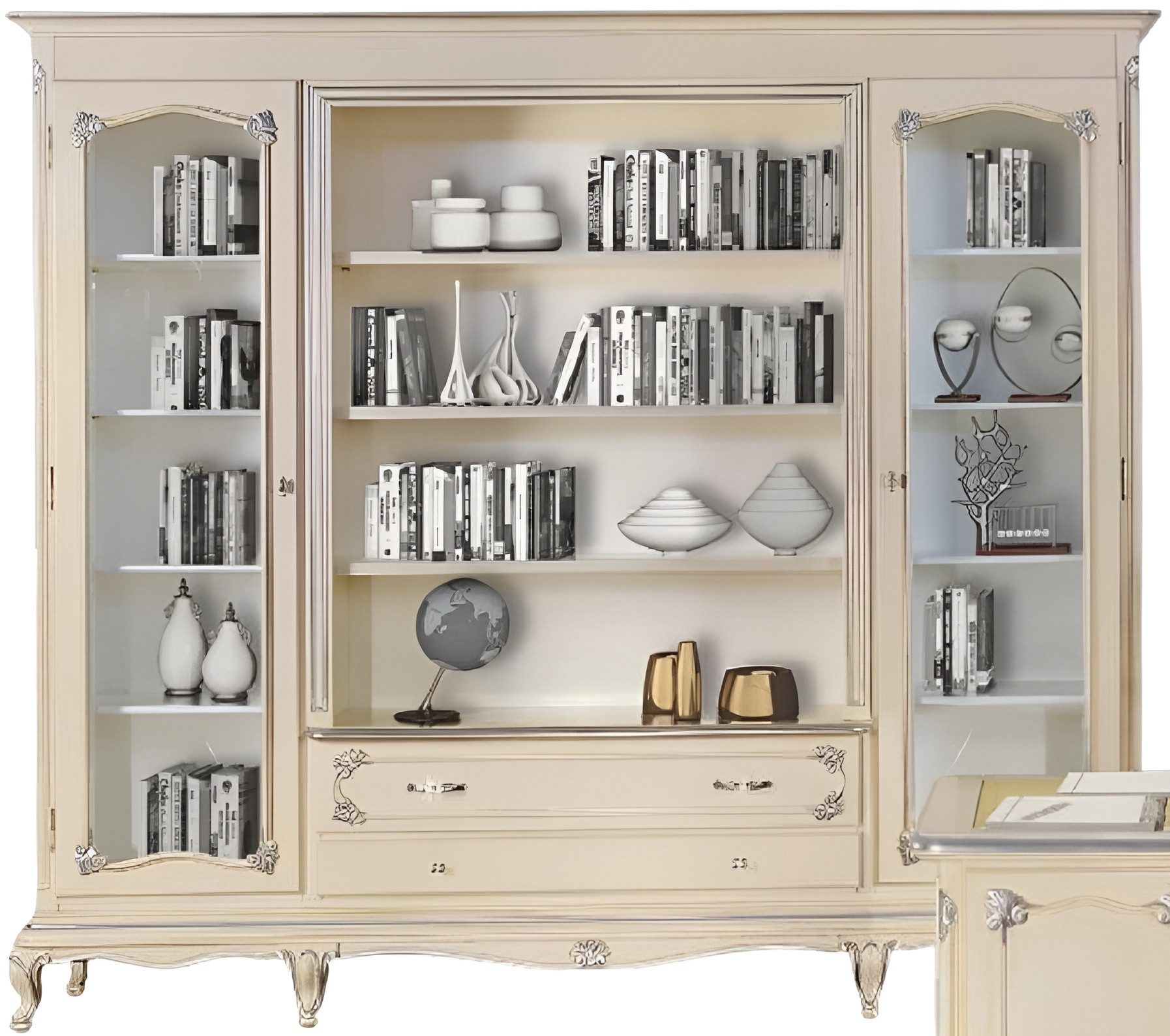 Xlmoebel Bücherregal Italienischer Bücherschrank aus Holz mit Vitrinen und Regalen, 1-tlg., Hergestellt in Italy