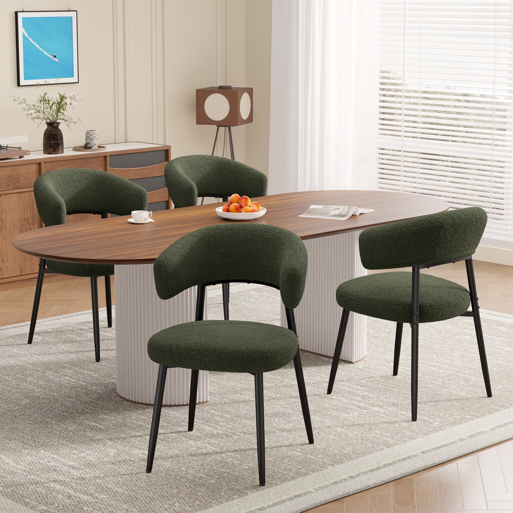 HawthyHome Esszimmerstuhl mit Bouclé-Bezug, geschwungener Rückenlehne & Metallbeinen, 2er Set (4 St), Ergonomisches Design, Bodenschutz & Standsicherheit