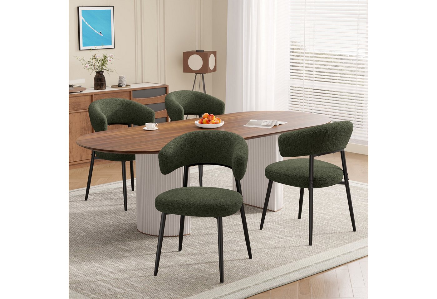 HawthyHome Esszimmerstuhl mit Bouclé-Bezug, geschwungener Rückenlehne & Metallbeinen, 2er Set (4 St), Ergonomisches Design, Bodenschutz & Standsicherheit