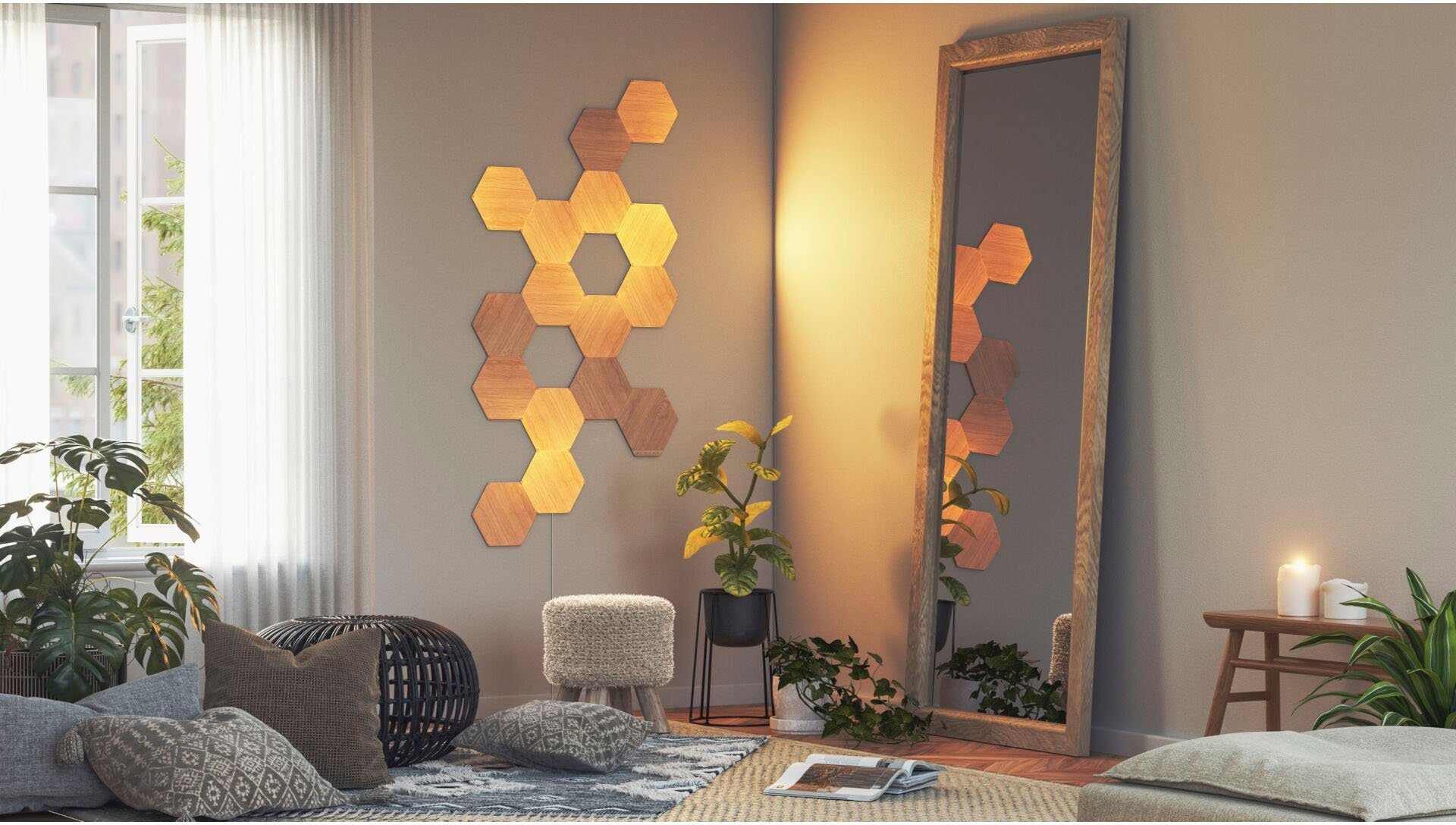 nanoleaf Dekolicht Elements Wood und LED Look, Smarte elegante Kaltweiß, fest integriert, Abschaltautomatik, Beleuchtung Technologie
