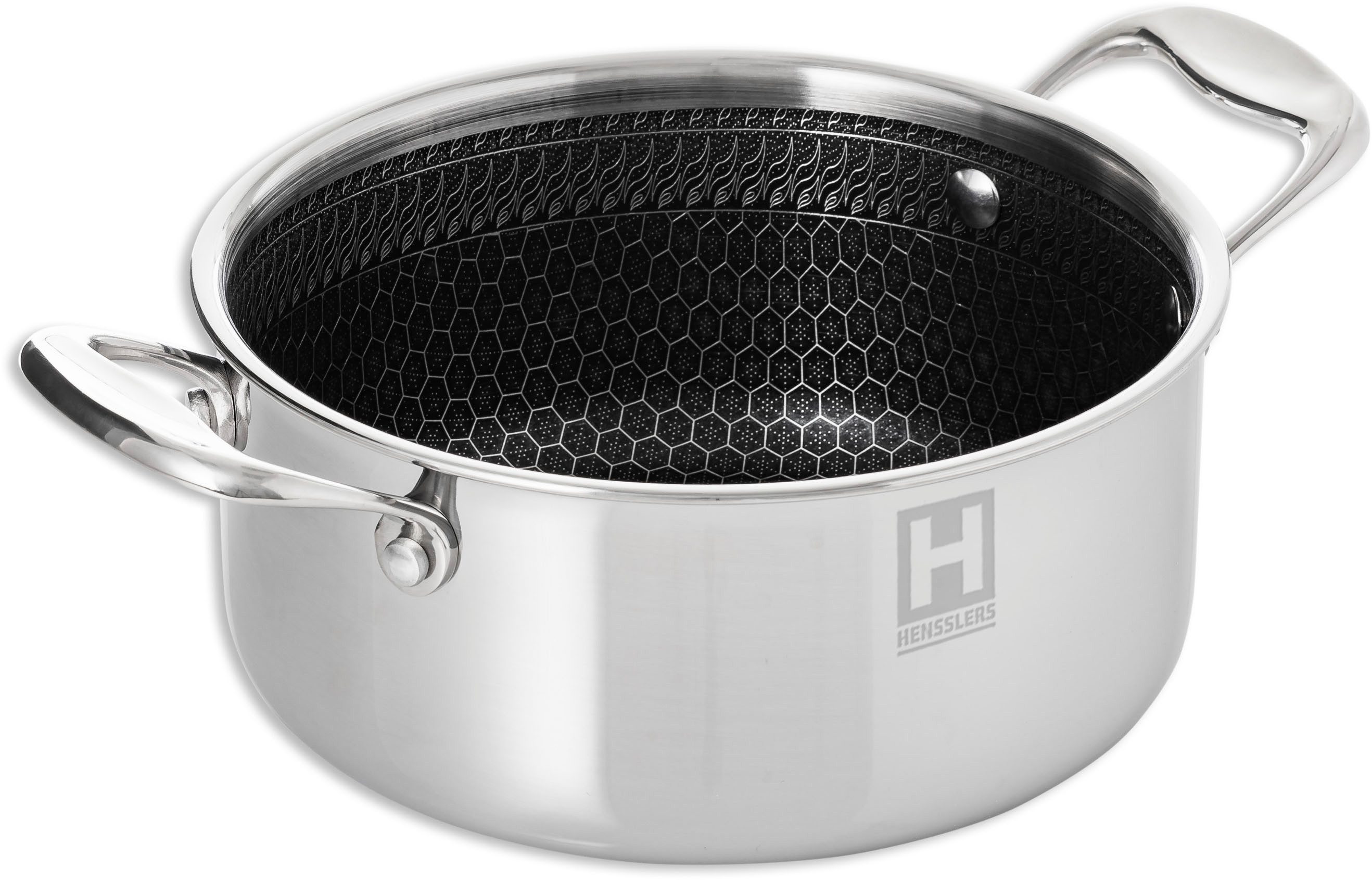 HENSSLERS Topf-Set, Edelstahl (Set, 2-tlg., je 1 Kochtopf Ø 20 und 24 cm, mit Glasdeckel), 3-Schicht Material mit Wabenstruktur, Induktion, 2,8L und 5,0L