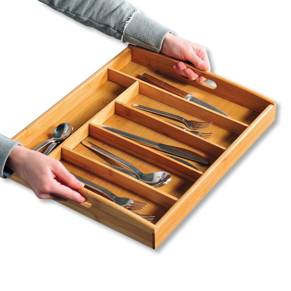 KESPER® Besteckkasten Besteckeinsatz mit 2 Tragegriffen Besteck-Kasten Bestecktablett (Besteckorganizer, mit 2 Griffen für einfachen Transport), Organizer für Küche und Haushalt