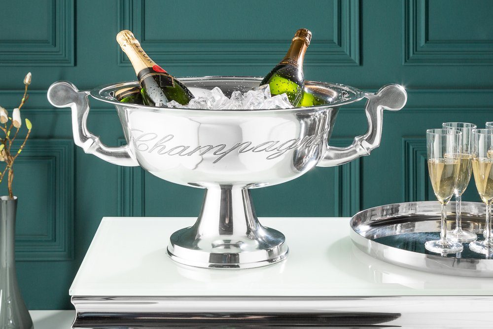 riess-ambiente Sektkühler CHAMPAGNE 65cm silber · Flaschenkühler für Wein, Sekt & Champagner, Aluminium · Getränkekühler in Pokal-Form · mit Standfuß & Aufschrift