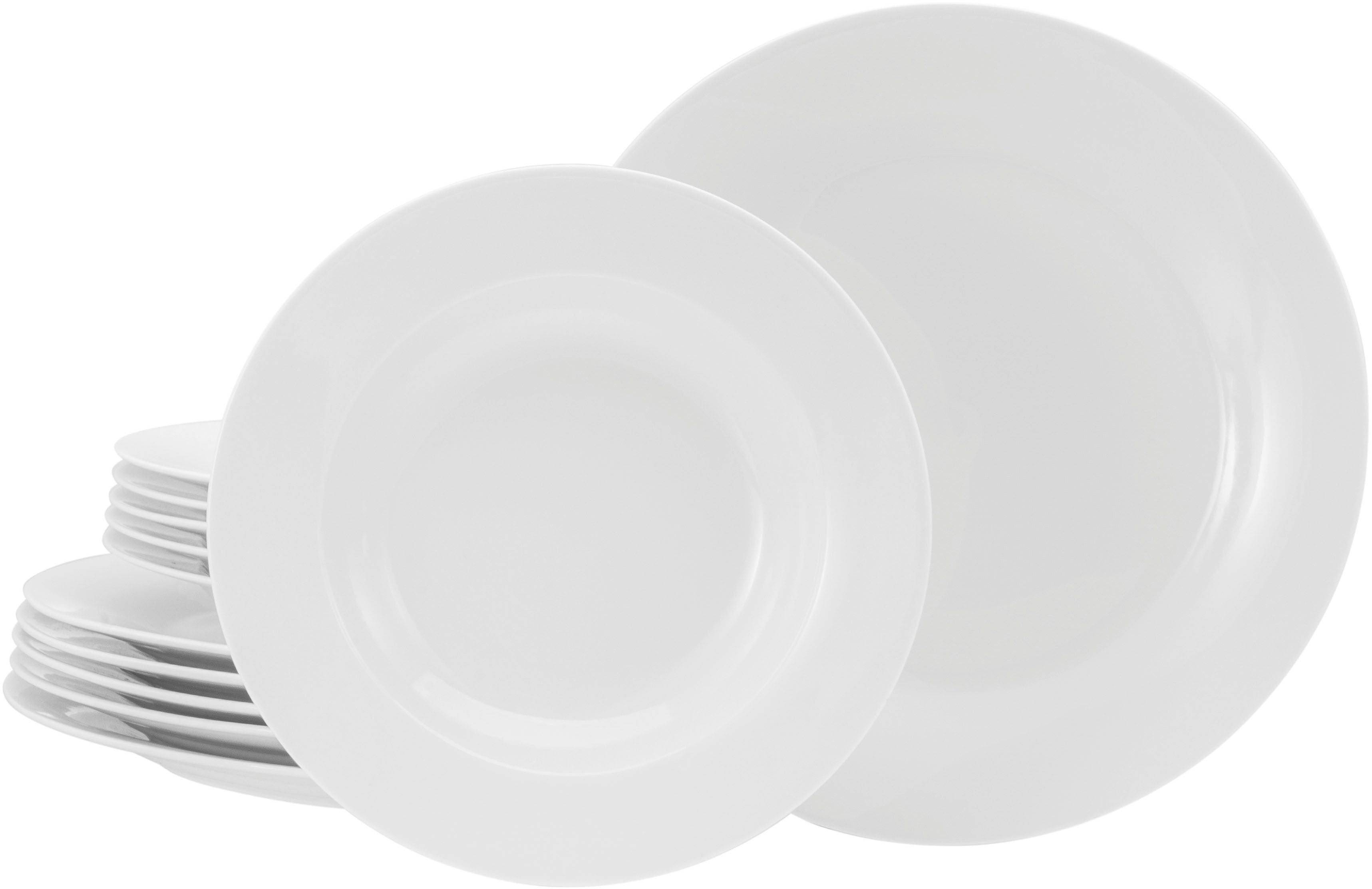 CreaTable Tafelservice BASE Weiß, Service 12-tlg. (12-tlg), 6 Personen, Porzellan, Teller Set, Klassisch, Zeitlos, Der Alleskönner