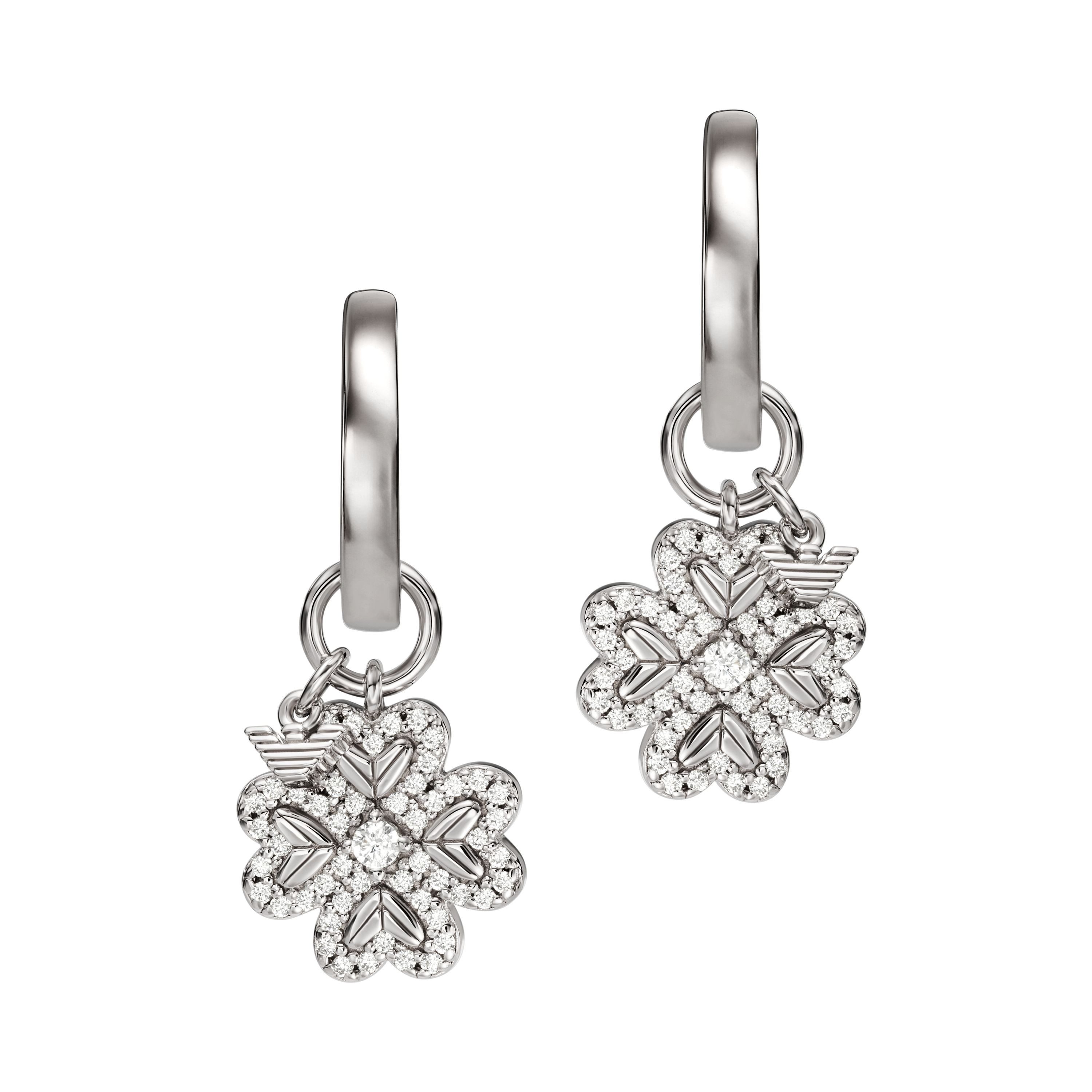 Emporio Armani Paar Creolen Schmuck Geschenk Silber 925 Ohrringe Kleeblatt, mit Zirkonia (synth) - Einhänger abnehmbar