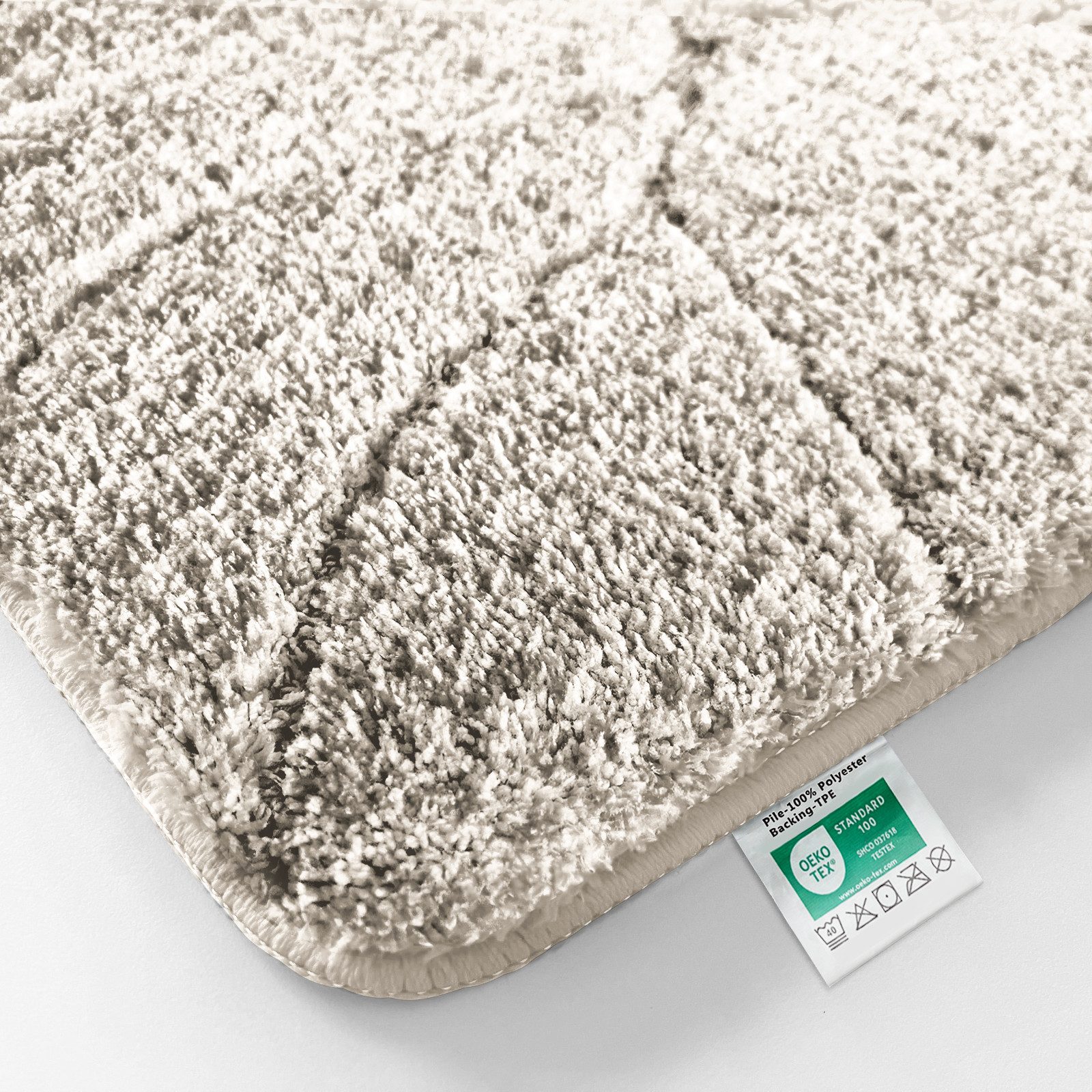 Floordirekt Badematte Maris – Flauschiger Badteppich, Blattstruktur, rutschfest & waschbar, rutschhemmend beschichtet, schnell trocknend, fußbodenheizungsgeeign – Bild 2 von 5