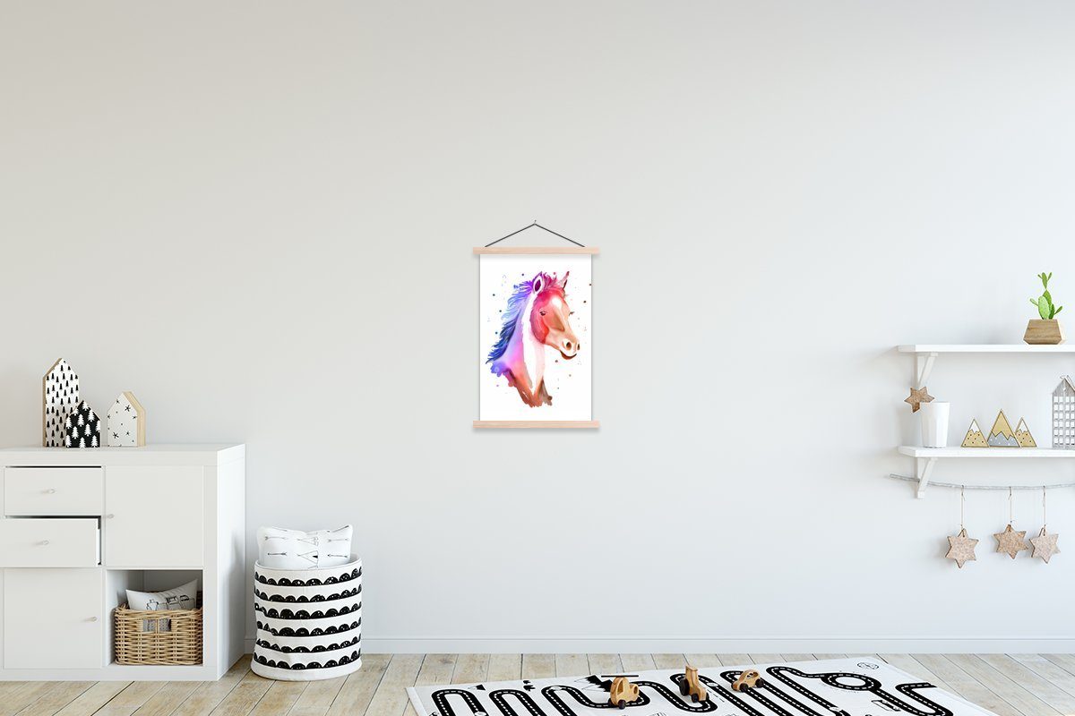 Mädchen, - für Wohnzimmer, Poster - (1 Bilderleiste, St), Magnetisch - Mädchen Rosa - Textilposter - MuchoWow Blau Posterleiste, Kinder Pferd