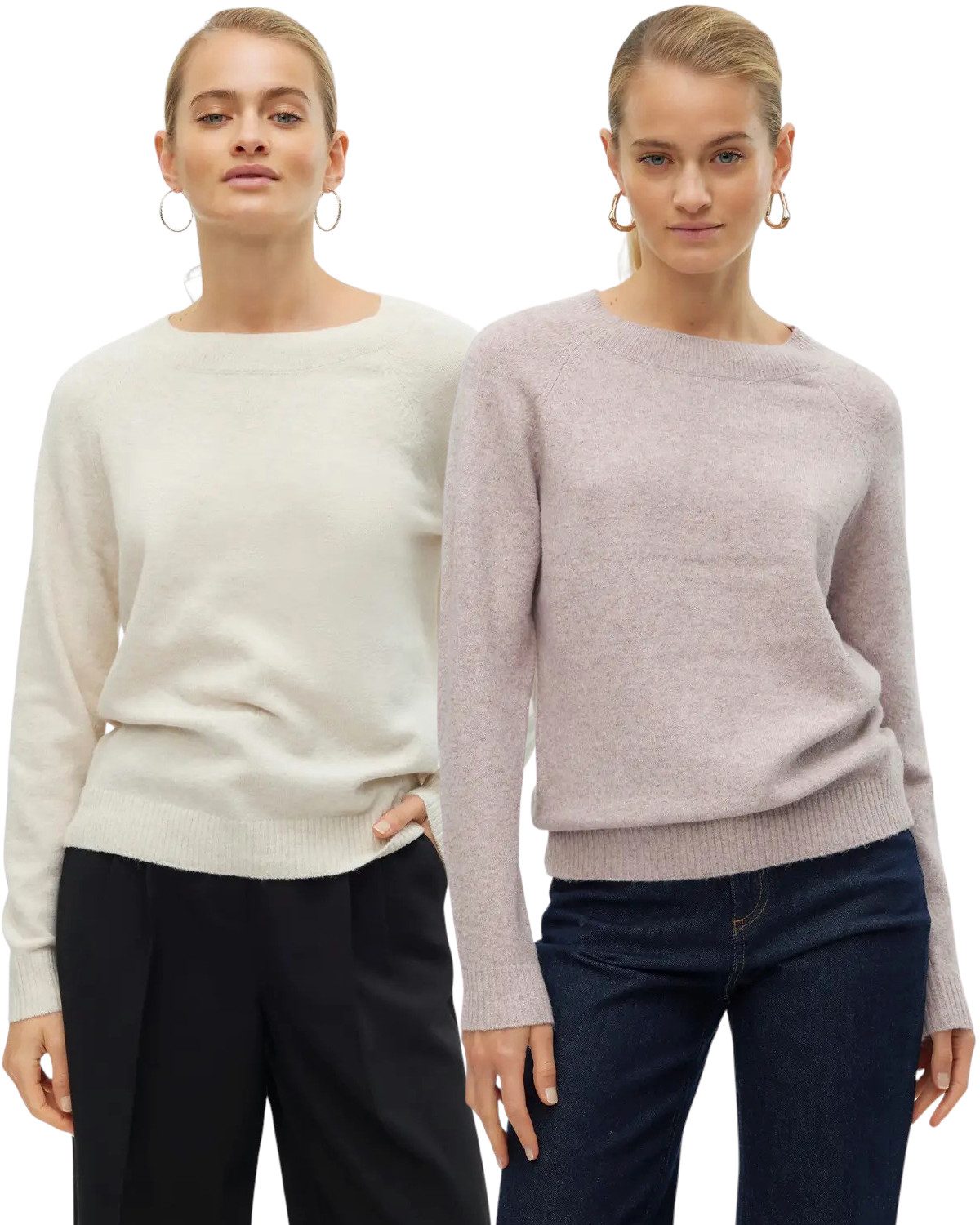 Vero Moda Rundhalspullover (2er-Set) Feinstrick Pullover basic unifarben für jeden Tag