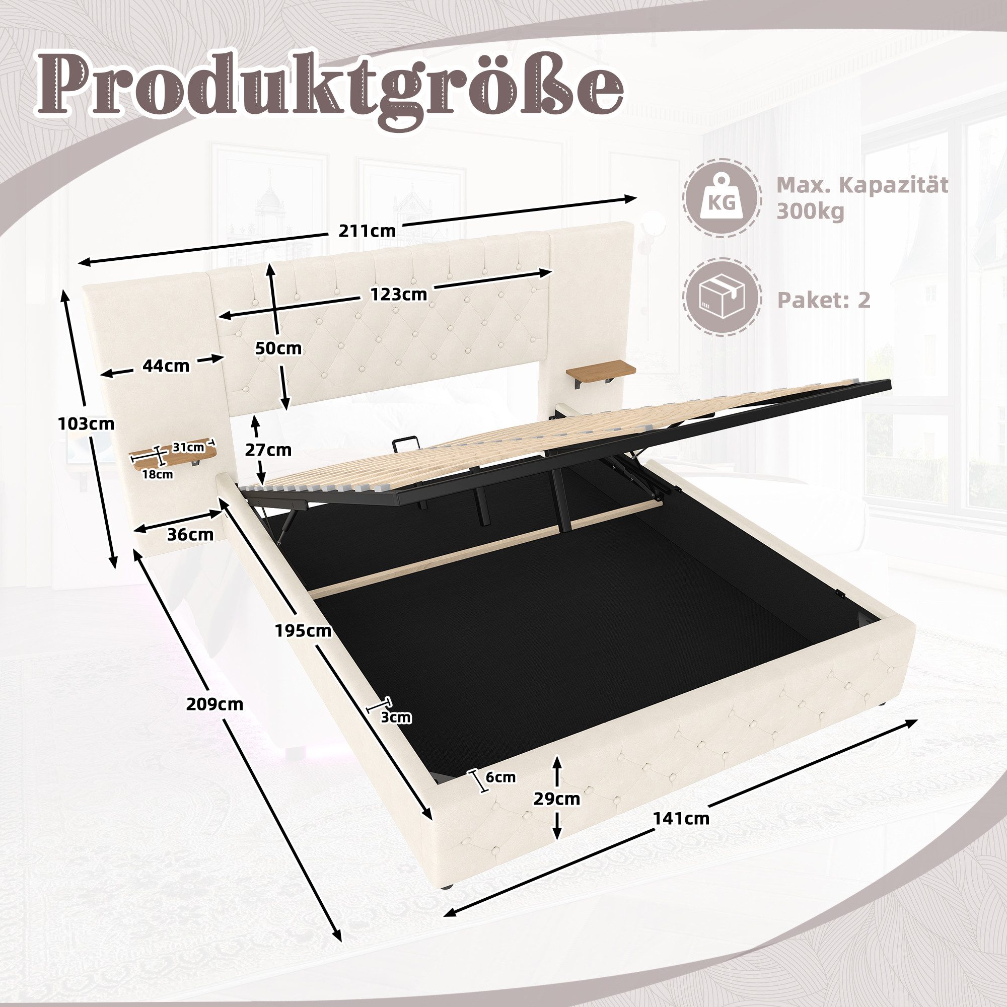 Celya Polsterbett Doppelbett, mit breitem Kopfteil, günstig online kaufen