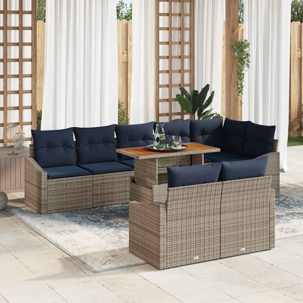 vidaXL Gartenlounge-Set Garten-Sofa-Set mit Speicher 9 pcs Grau Poly Rattan, (9-tlg)