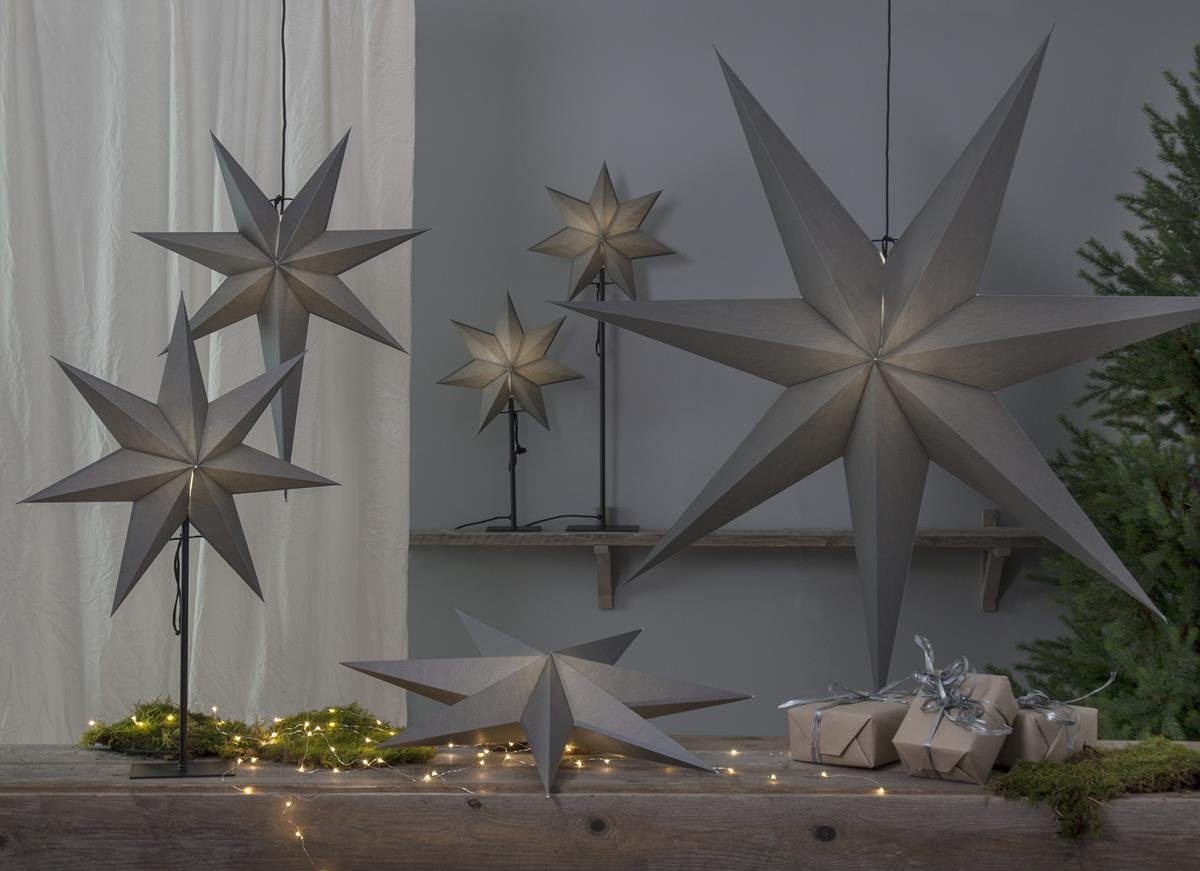 TRADING STAR 7-zackig grau 85cm Weihnachtsstern Stern LED E14 Kabel Papierstern inkl. stehend