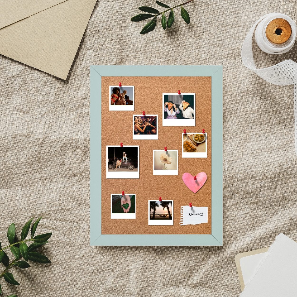 Clamaro Bilderrahmen, Kork Memo Pinnwand – Pinboard Korktafel mit 10 Stecknadeln Clamaro