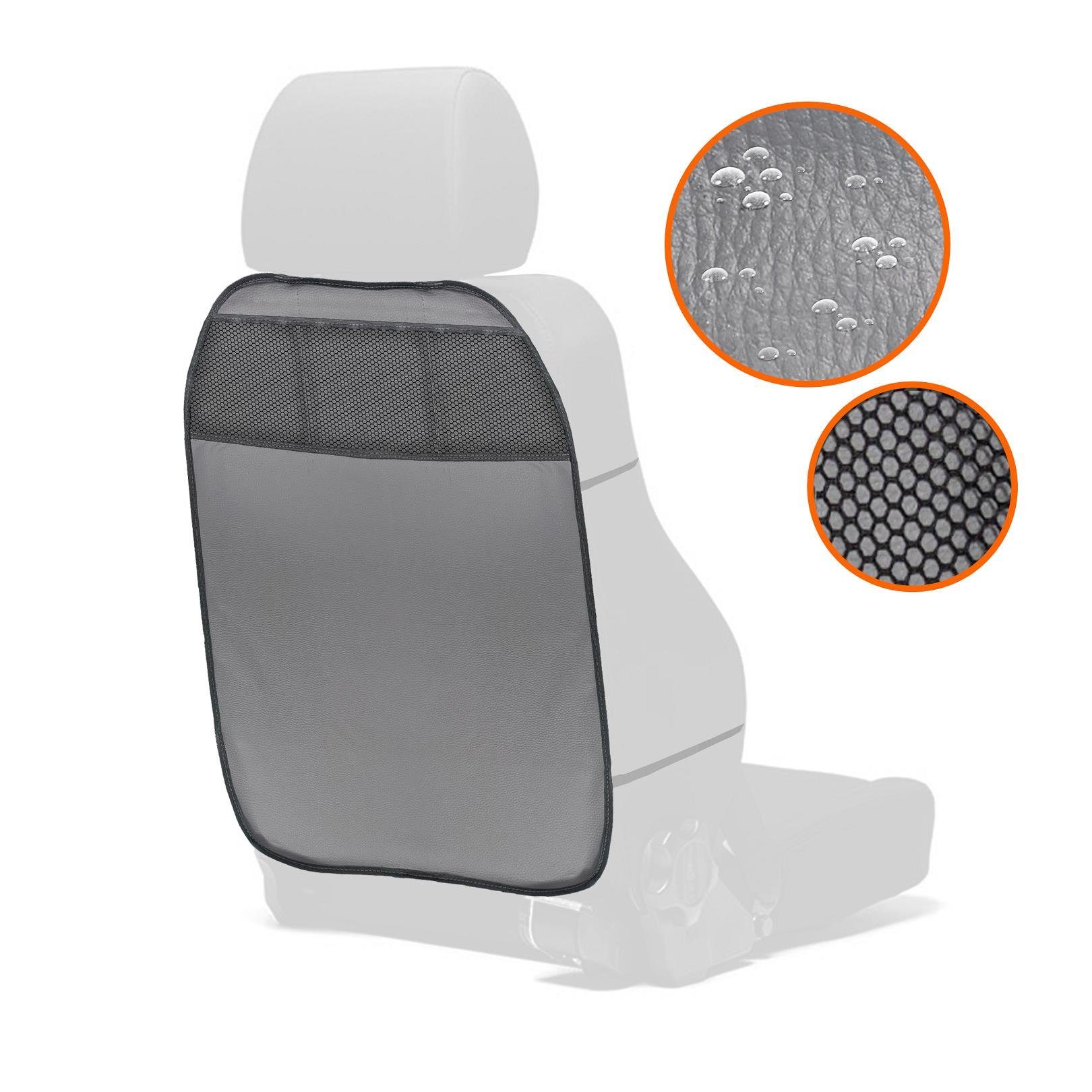 Rückenlehnenschutz P Auto-Rückenlehnentasche & Kunstleder Taschen (2 L mit Design Stück), in Sitzschoner 3 Car grau Kinder