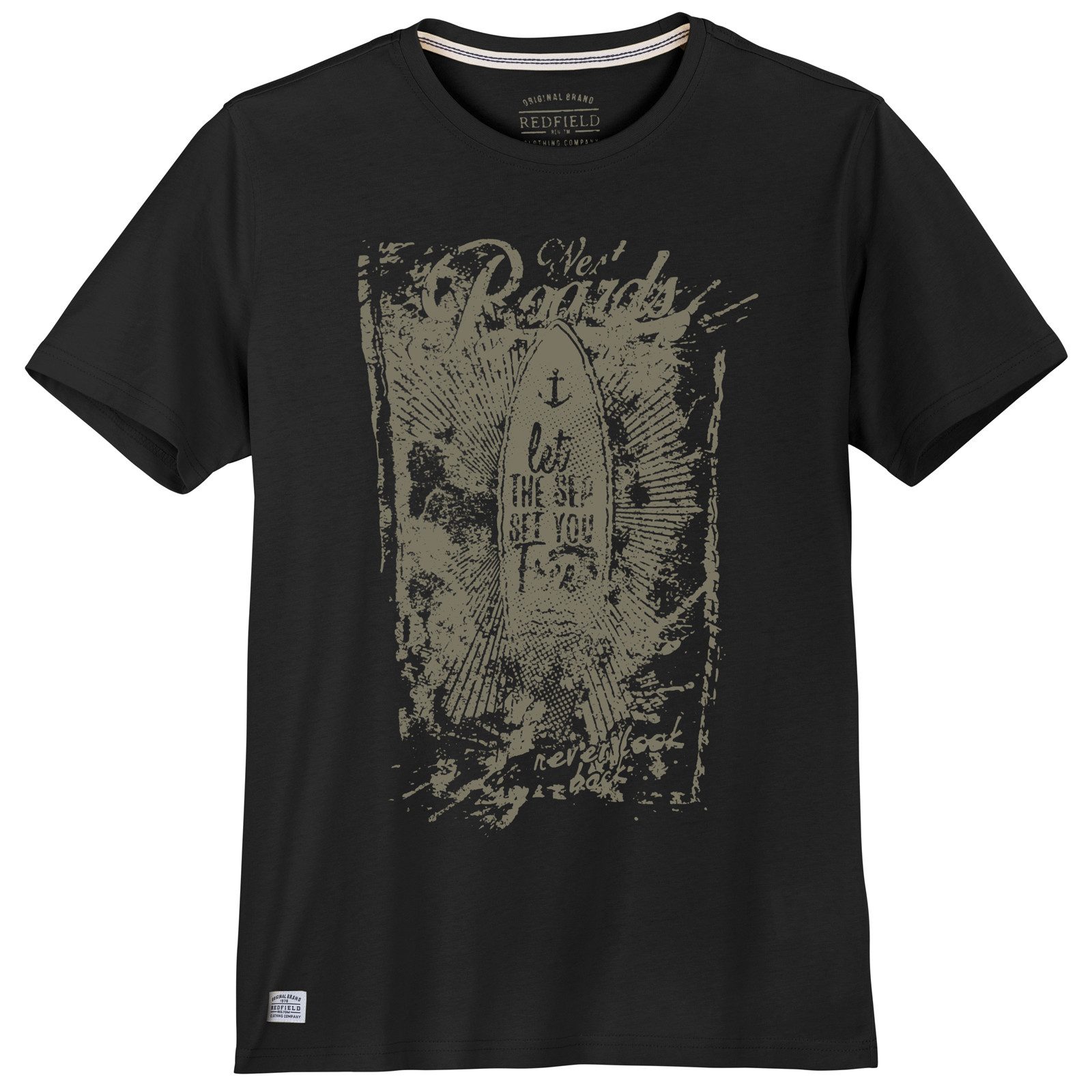 redfield Rundhalsshirt Redfield Übergrößen T-Shirt Vintageprint schwarz günstig online kaufen