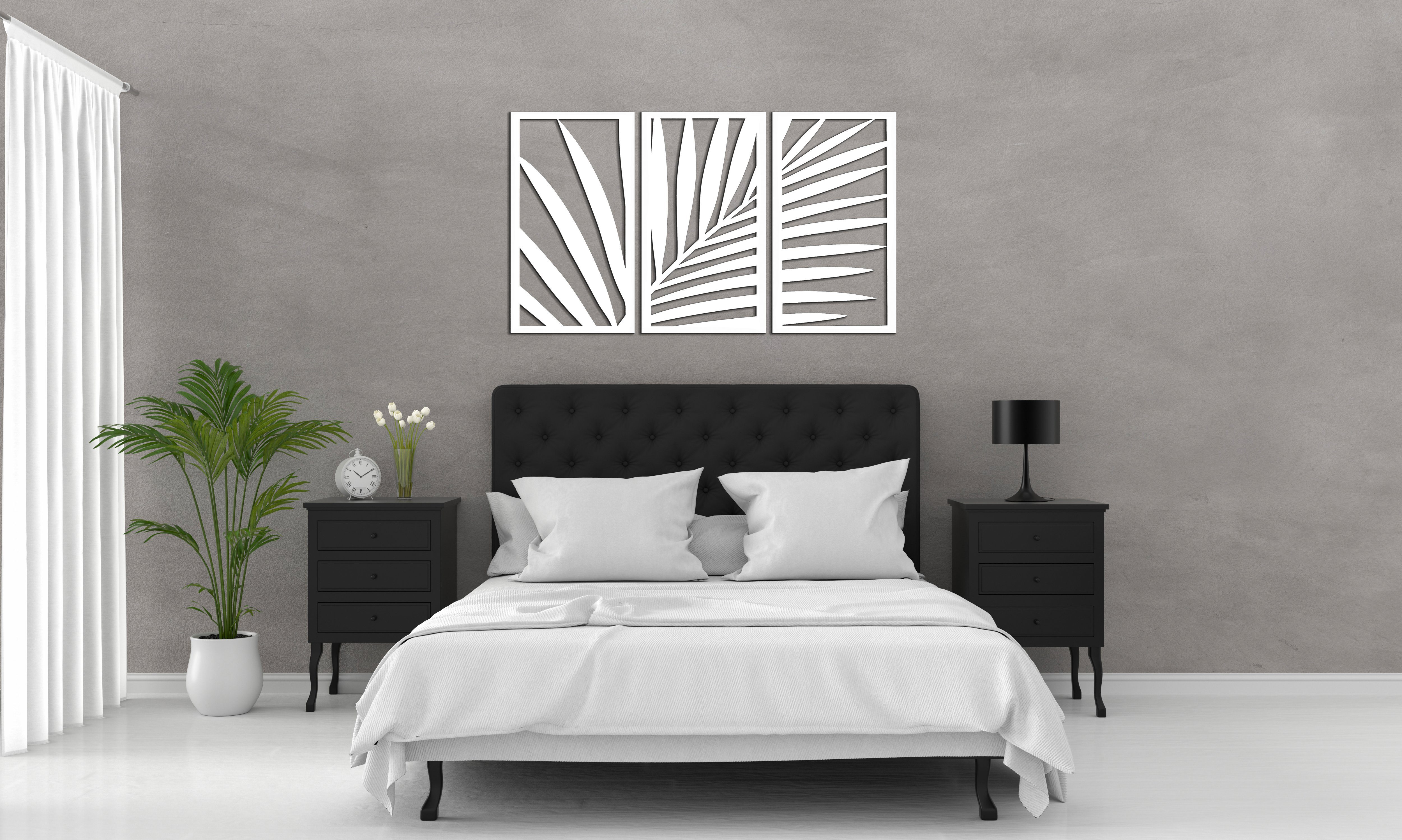 Holzbild,Palmblatt, Wanddeko, Wanddekoobjekt ORNAMENTI tropischer Stil grosse Wandpaneel, 3D