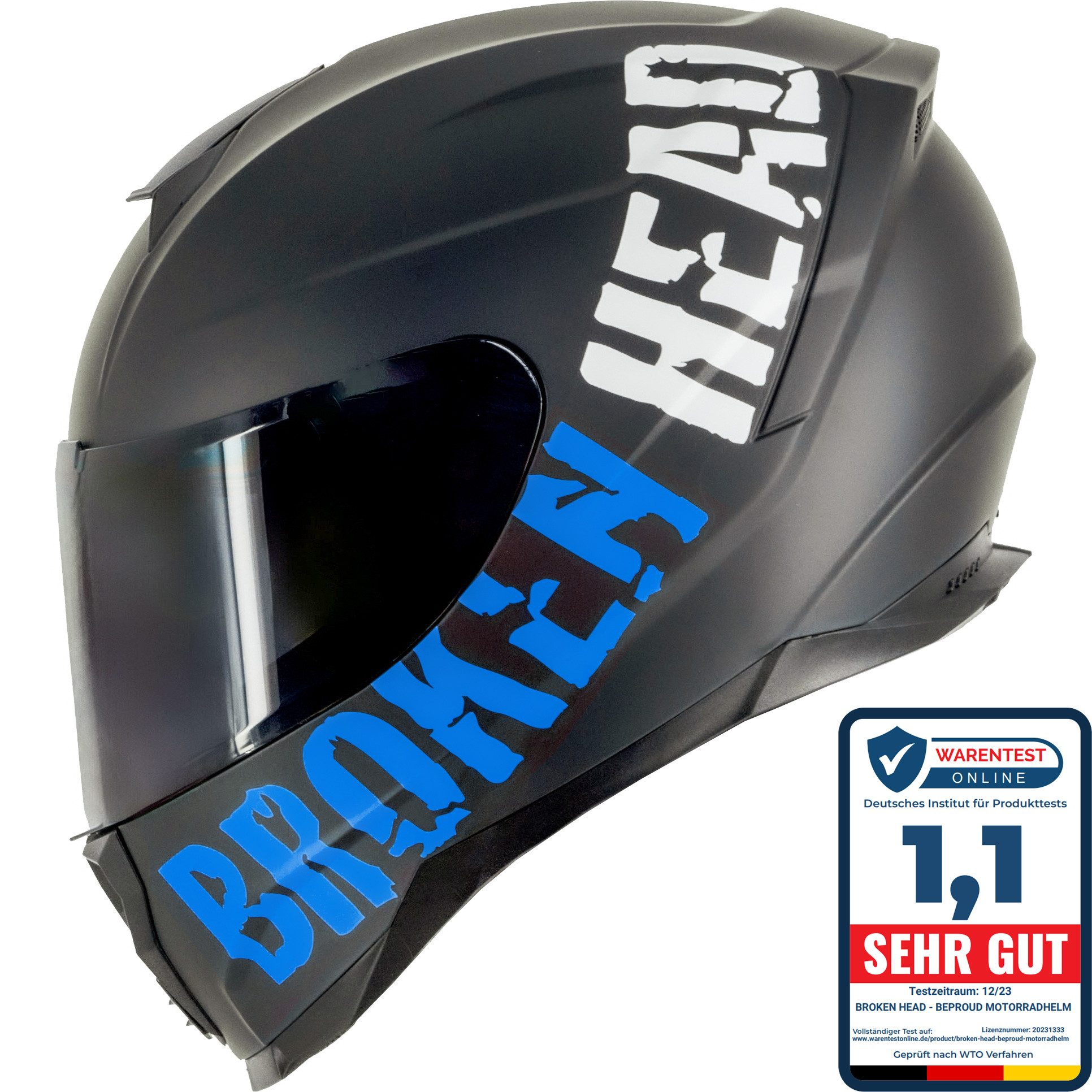 Broken Head Motorradhelm BeProud Sport Blau (Mit Schwarzem Visier), Hochwertiges Design