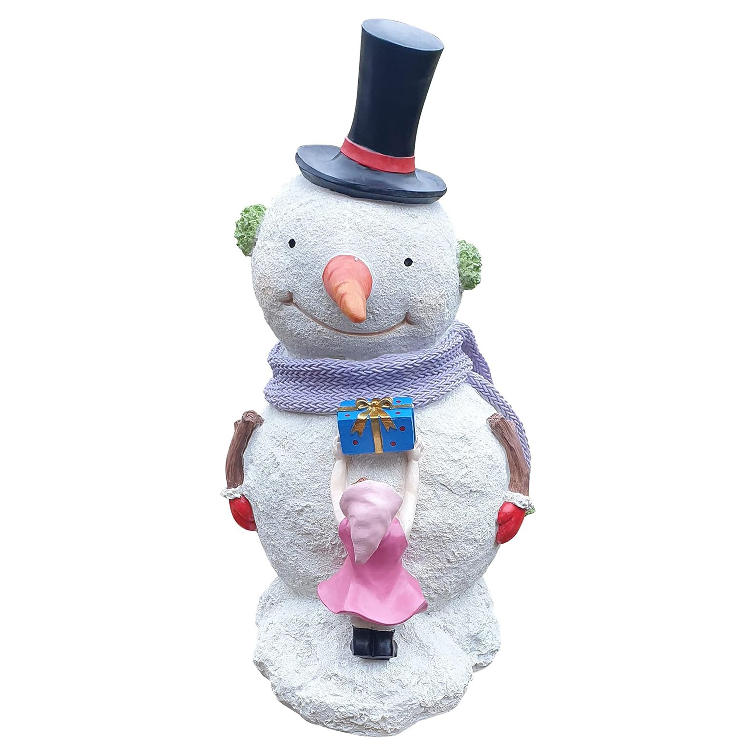 Fachhandel Plus Weihnachtsfigur "Schneemann mit Kind und Geschenk" – XL Gartendeko Winterfigur (1 St), Im Eingangsbereich oder auf der Terrasse