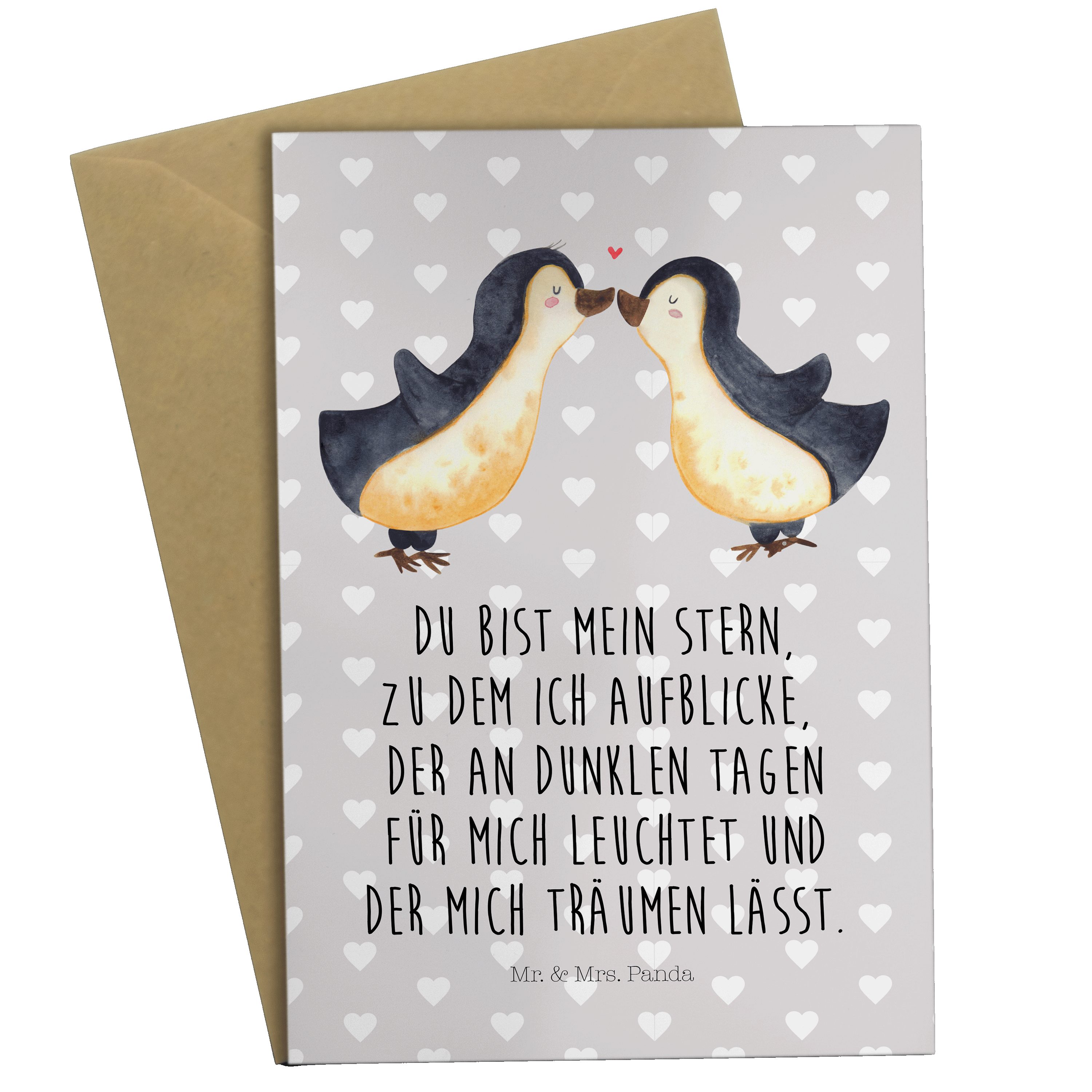 Mr. & Mrs. Panda Grußkarte - Geburtstagskarte, Liebesspru Liebe Pinguin Pastell Geschenk, - Grau