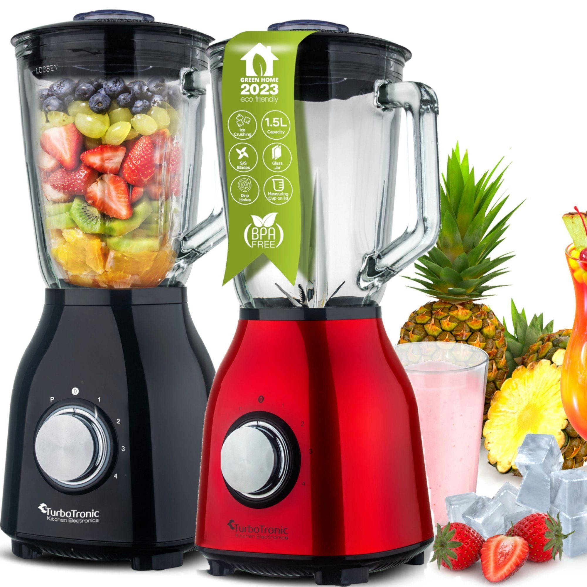 - Funktion Maker Blender 1400 1,5L BG6 Ice Crush Milchshaker Standmixer Glas Watt Z-Line Schwarz by 1400 TurboTronic mit W, Mixer Smoothie Glasbehälter,