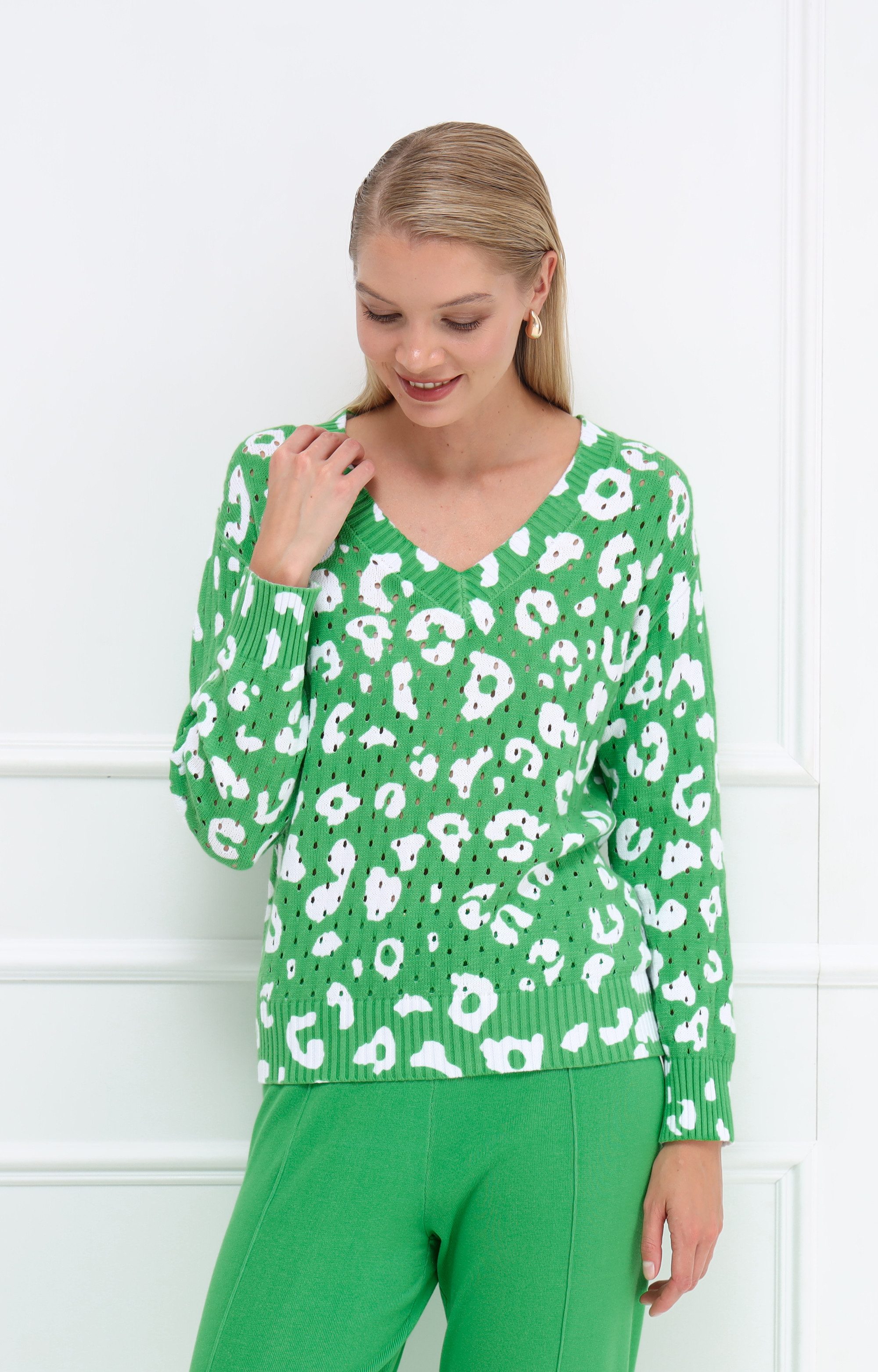 Passioni Strickpullover mit abstraktem Leopardenmuster günstig online kaufen