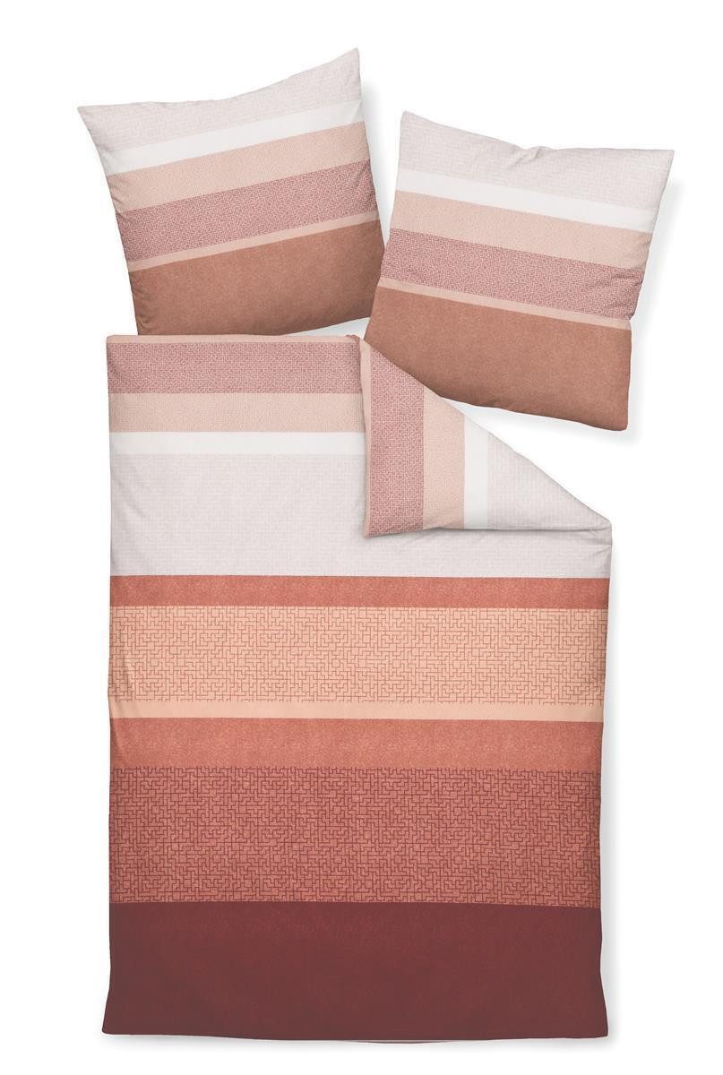 Janine Bettwäsche Janine Feinbiber Bettwäsche Davos 200x200 Streifen terra apricot, Biber, 3 teilig