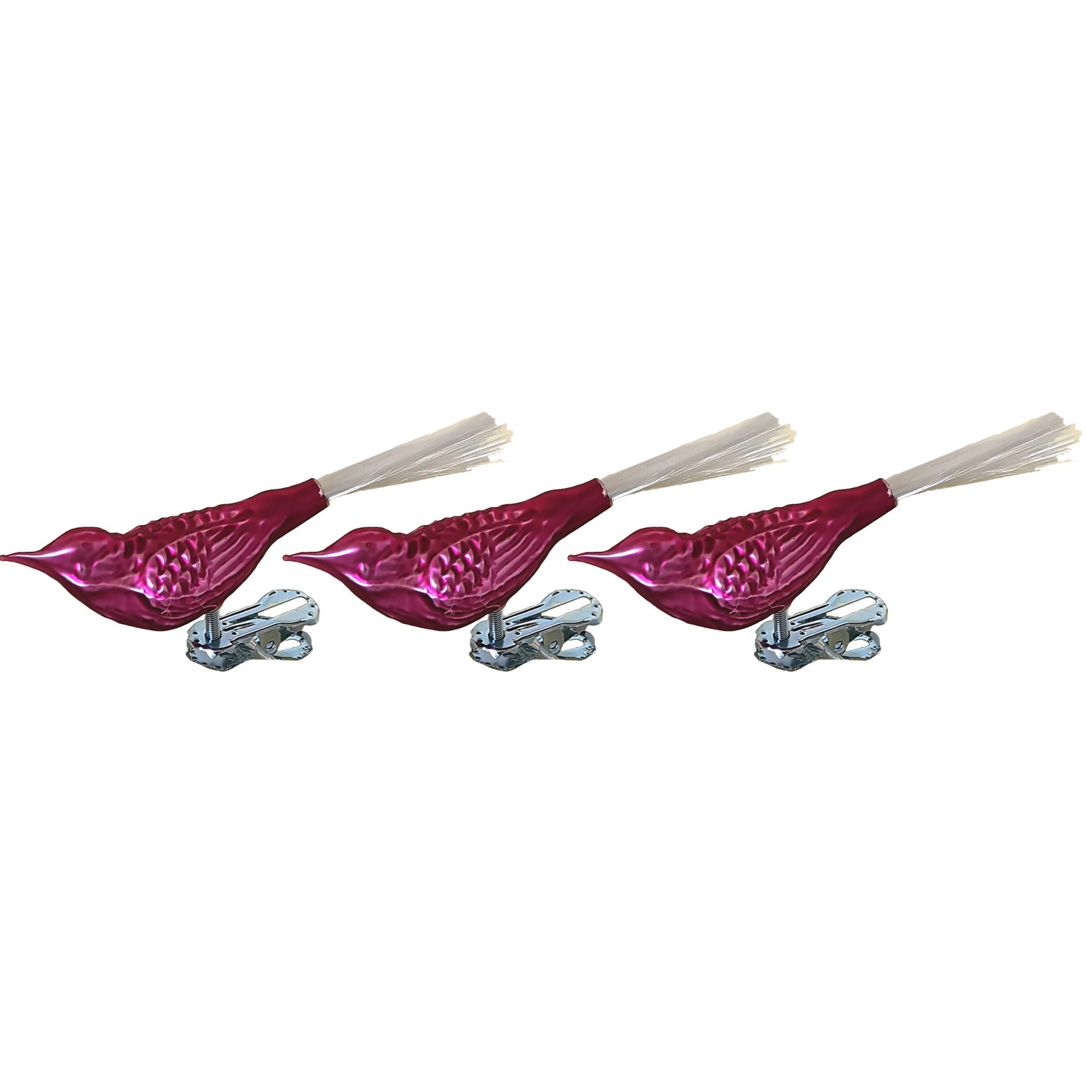 handbemalt (3-tlg), Vogel mundgeblasen, Schatzhauser Christbaumschmuck Clip auf Glasvogel-Set, pink matt